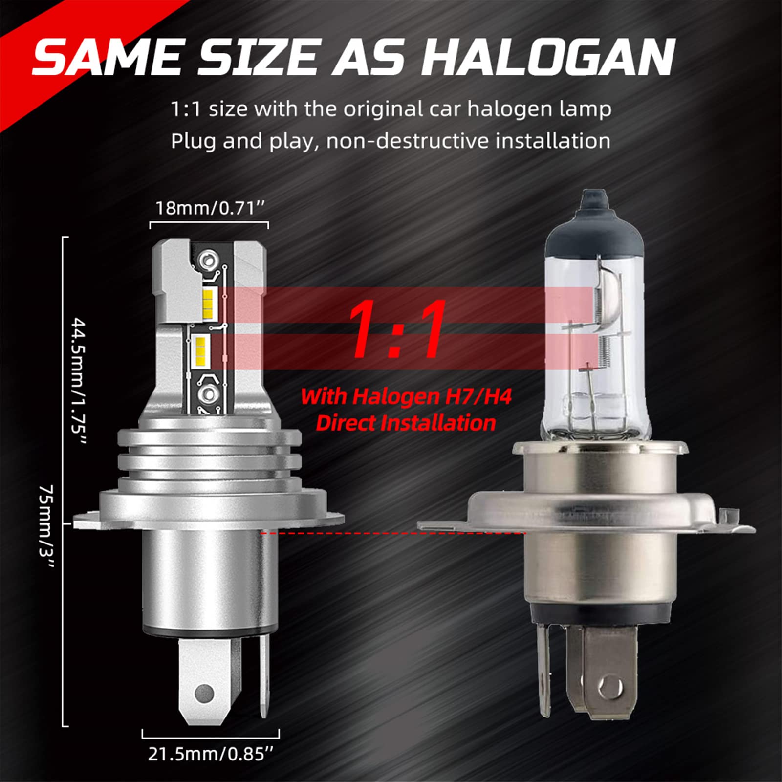 Lot De 2 Ampoules LED, 16 000 Lumens Plus Lumineux, Feux De Croisement LED, 6 500 K, Blanc Lumière du Jour, Remplacement Halogène, Installation Facile.,H1