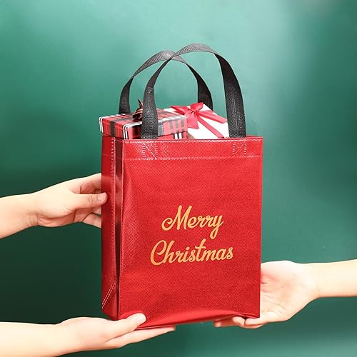 Miniatura 7 de Paterr 30 bolsas de regalo de Navidad, no tejidas, brillantes, reutilizables, con acabado brillante, bolsas de regalo holográficas con asa para