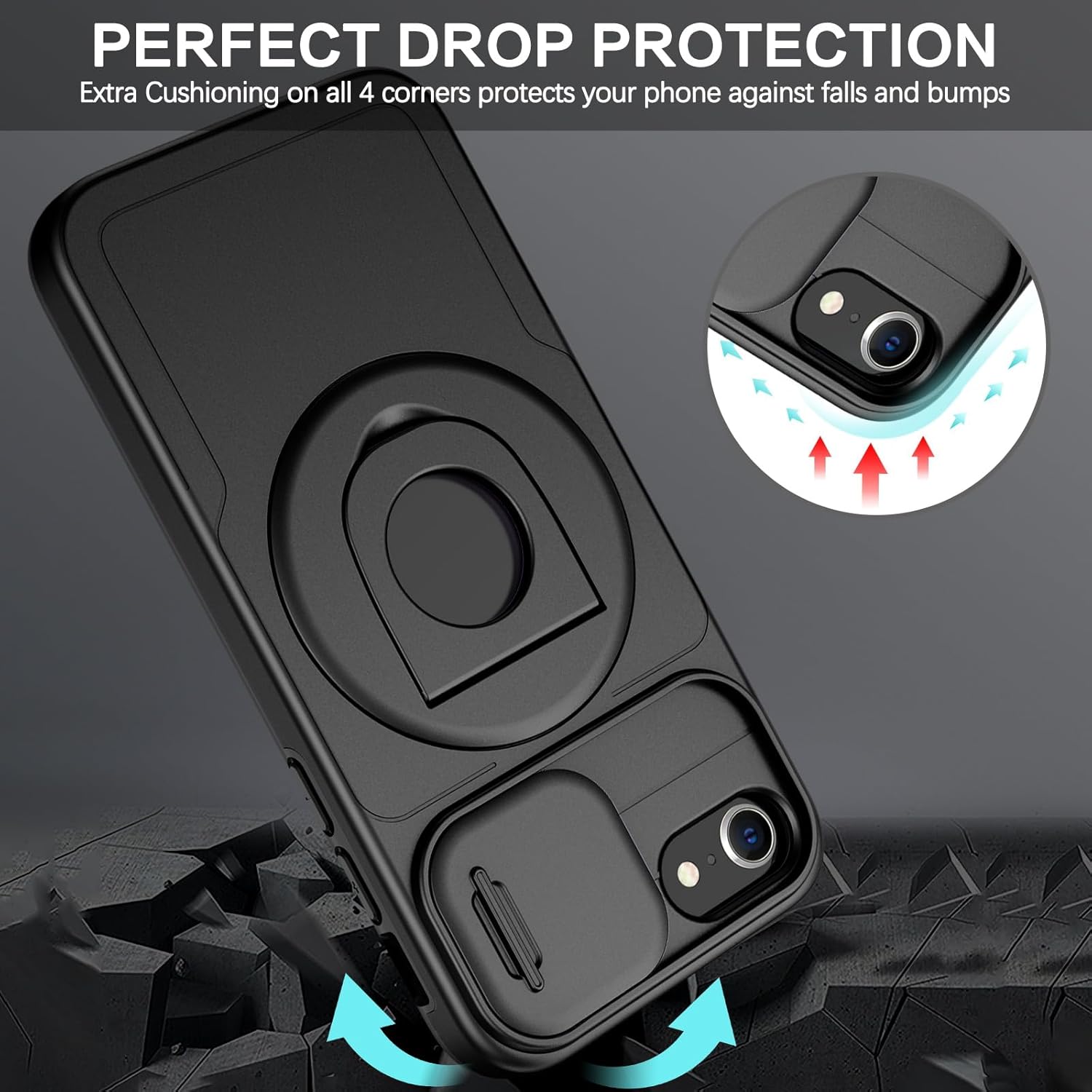 BENTOBEN for Magnetic iPhone SE Case 2022/2020, iPhone 7/8 Case [Compatible with Magsafe] Kickstand Ring Holder Translucent Design Shockproof Protective Bumper Girls Women Boys Men Magnet Cover, Black - Image 8