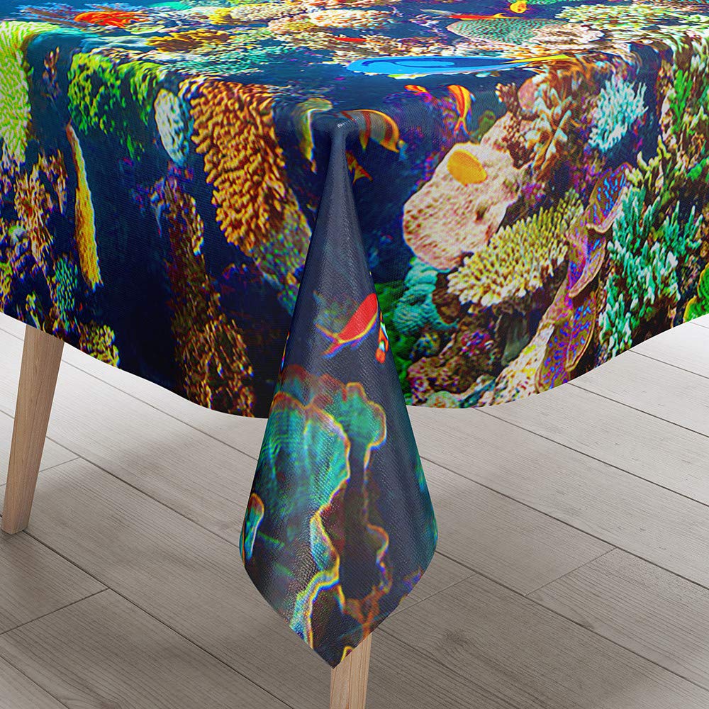 FANSU Rectangulaire Nappe De Table Monde Sous Marin 3D Style, Anti Tache Imperméable Résistant Lavable Pour Salle à Manger/Jardin/Extérieur Intérieur