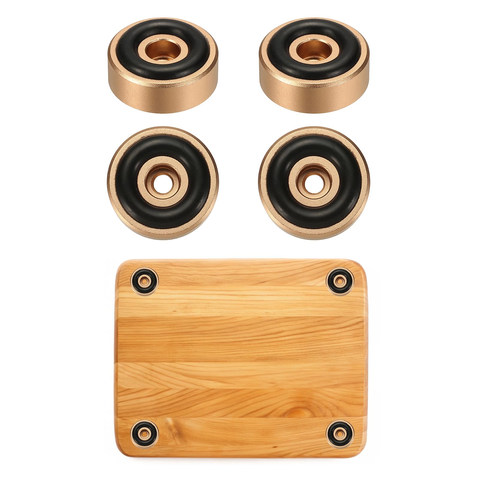 sourcing map 4Pcs Cutting Board Feet, 20x8mm Aluminum Alloy Speaker Stand Feet Anti Vibration Amplifier Foot with Silicone for Chopping Board Speaker Record, Gold