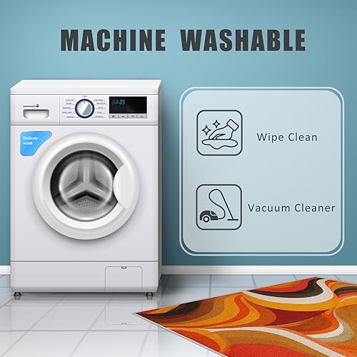 Miniatura 7 de Retro 70s Rug, Washable 6x9 Rug for Living Room, Abstract Vortex Patterned Indoor Carpet, Retro 70s Decor for Home, Bedroom, Soft Non Slip Thin