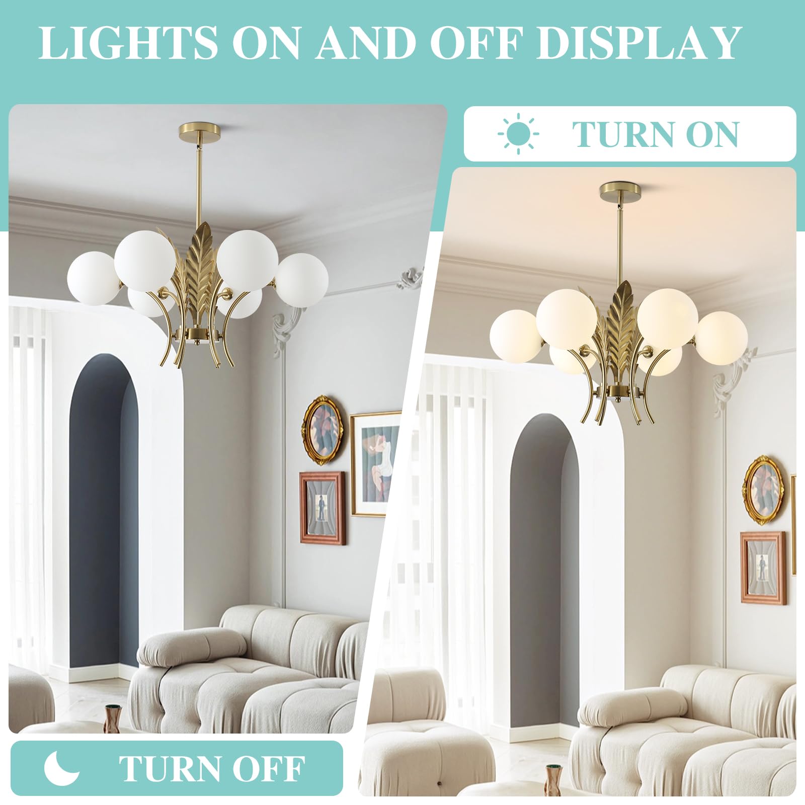 BOKT Lustre Moderne En Laiton Antique Sputnik à Montage Encastré Doré Brossé Du Milieu Du Siècle Plafonnier Semi-encastré à 6 Lumières En Cristal Transparent Près Du Plafond