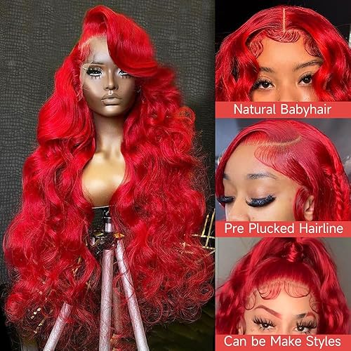 Miniatura 2 de Otinid Pelucas de cabello humano rojo con encaje frontal de 13 x 4 HD, peluca de cabello humano de color rojo con encaje frontal, pelucas de cabello
