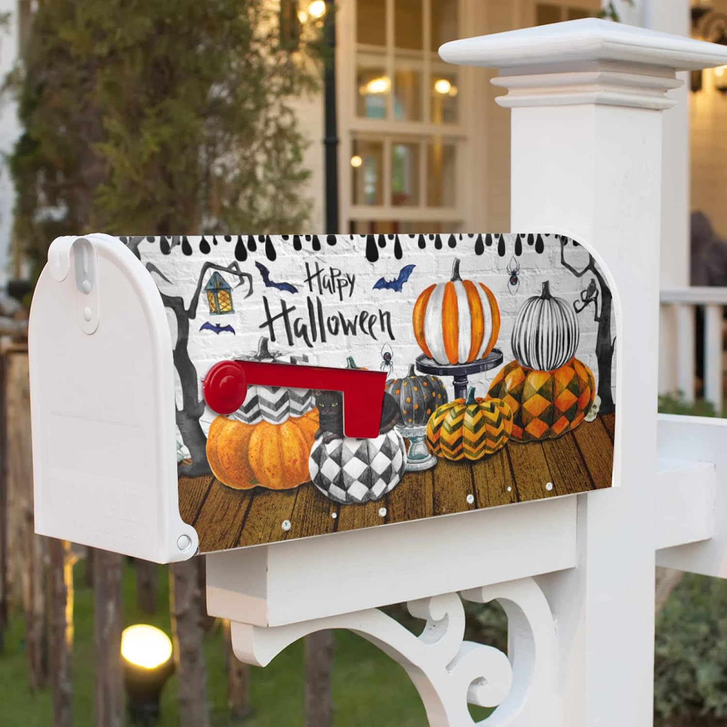 Halloween Mailbox Cover Fall Pumpkin Decorative Mail Box Covers Magnetic Halloween Mailbox Post Cover Home Garden Decor Outdoor Standard Size 18 X 21inch