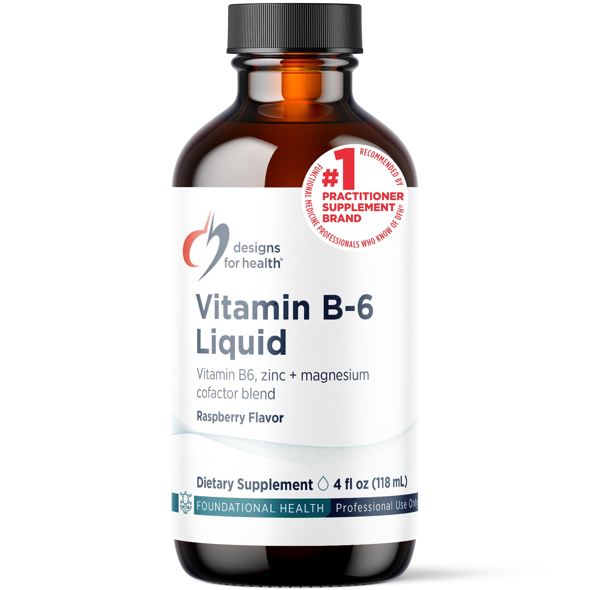 Designs for Health Vitamin B6 Liquid - 50mg B6 with Magnesium Chelate + Zinc Supplement - Absorbs Easily + Great Tasting Raspberry Flavor (24 Servings / 4 Fl Oz)
