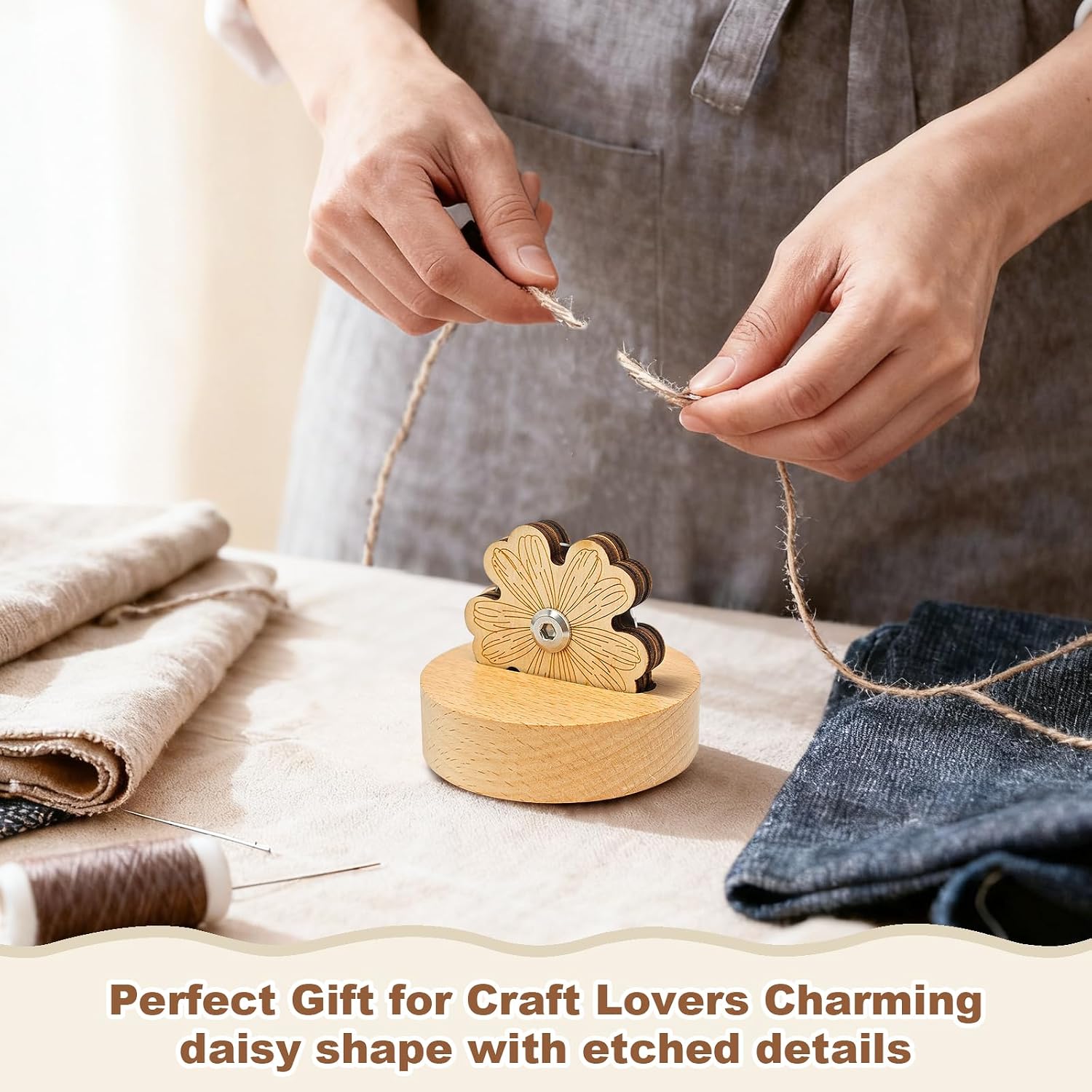 Floral Thread Cutter with Solid Wood Base & 5-Position Blade Saver - Anti-Slip Rotary Tool for Sewing, Quilting, Chain Piecing and Yarn Crafts, 2-Piece (Daisies + Peach Blossoms)