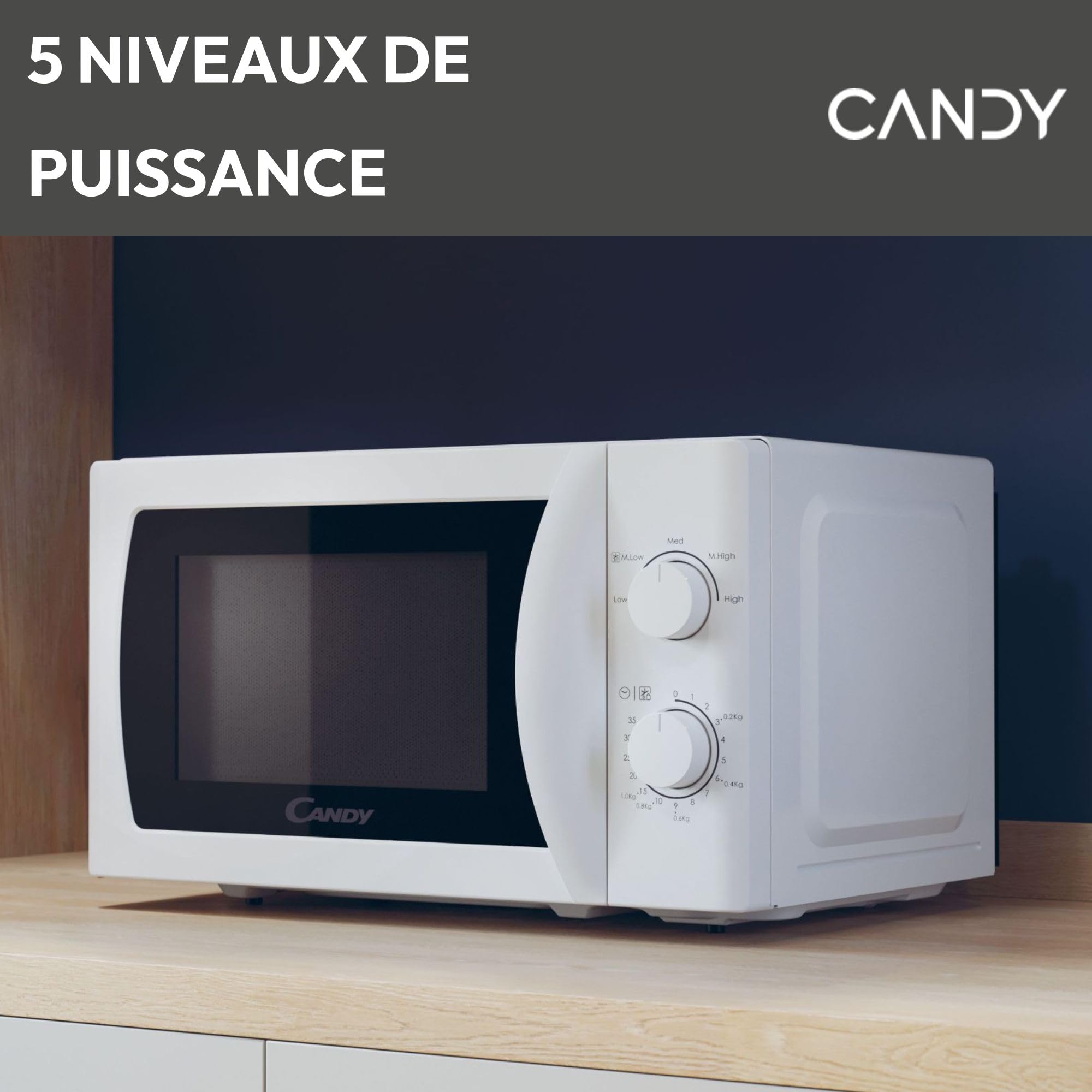 Candy Idea CMW20SMW Four Micro-ondes 700 W 20L, Fonction Décongélation, Plateau Tournant, Blanc