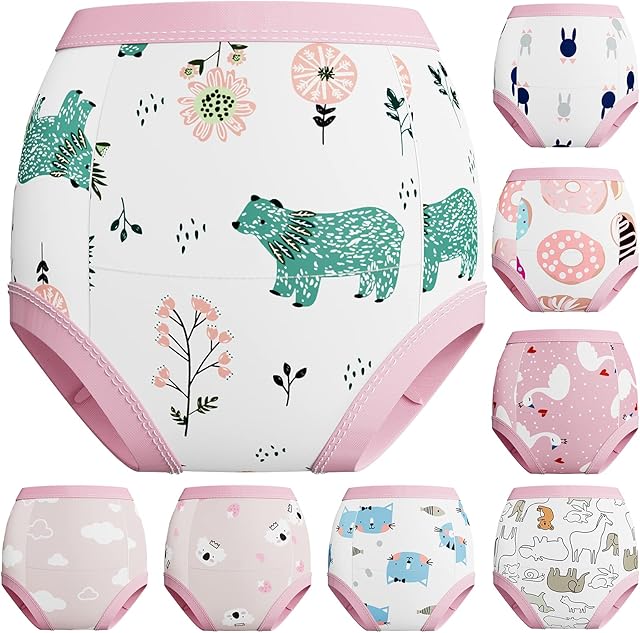 Yufanlili 8 Pack Baby Potty Training Underwear,Cotton Toddler Absorbent Training Pants,Toddlers Pee Training Diaper Underwear 2T-3T Pink