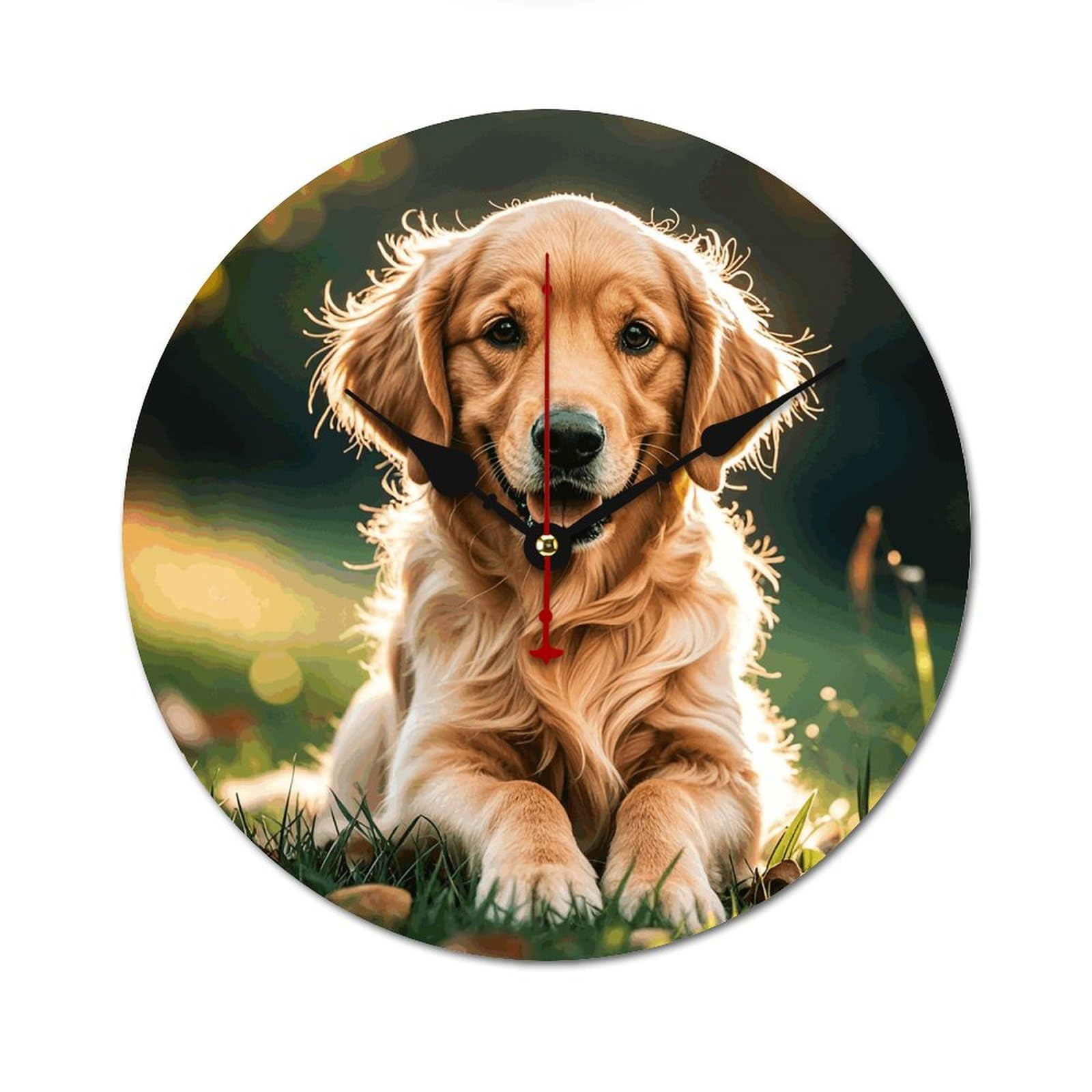 Horloge en bois moderne motif Golden Retriever 60 cm de haute finition