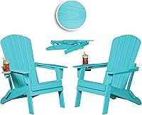 Vista 40 de Plawdlik - Silla plegable Adirondack, probada según SGS, textura de madera con portavasos, resistente a todo tipo de clima, cómoda para junto a