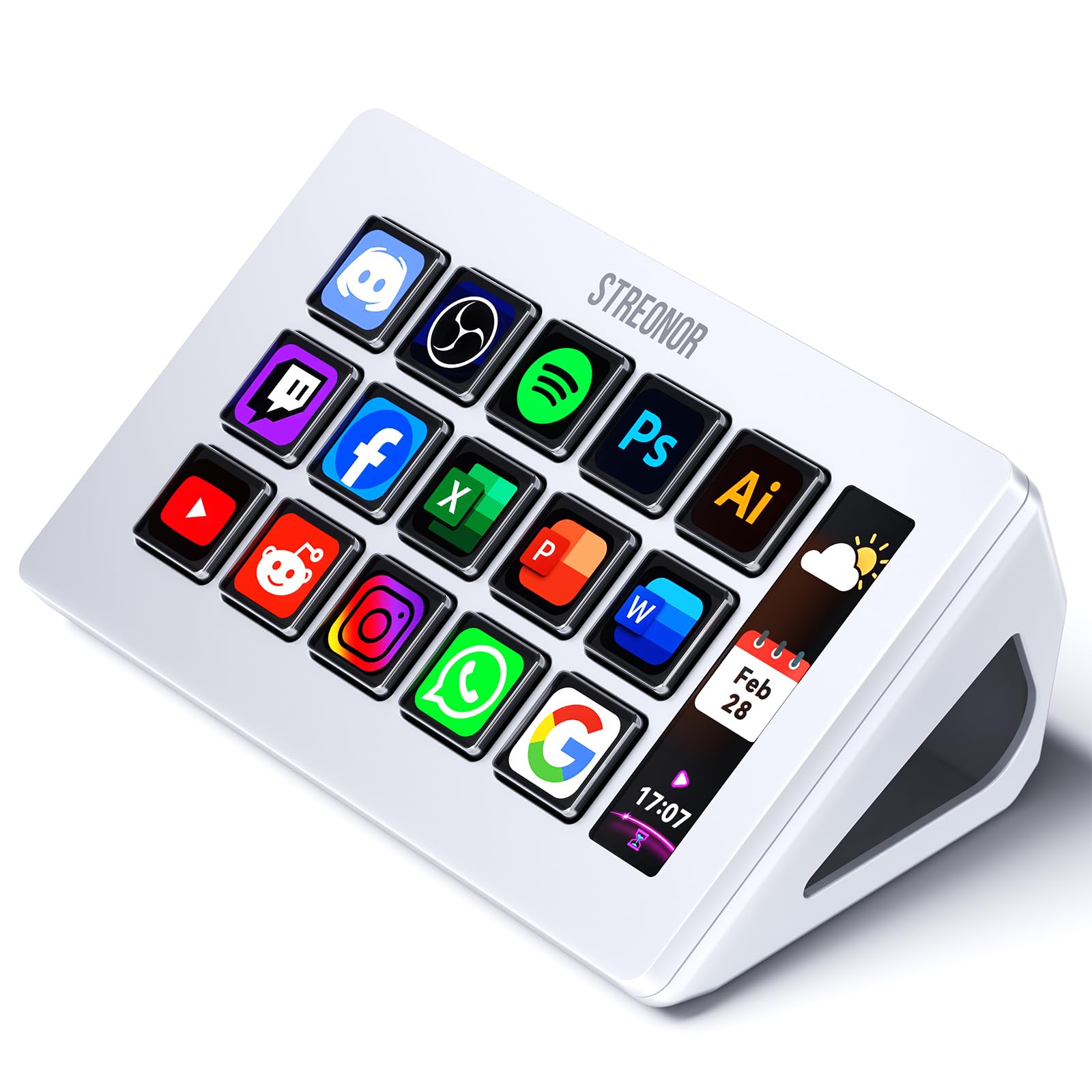 Stream Controller Standard S15 mit 15 Tasten und Info-Display | Stream Control Deck für OBS, Twitch, YouTube, Content Creators, Streaming & Gaming, kompatibel mit PC und Mac - Weiß
