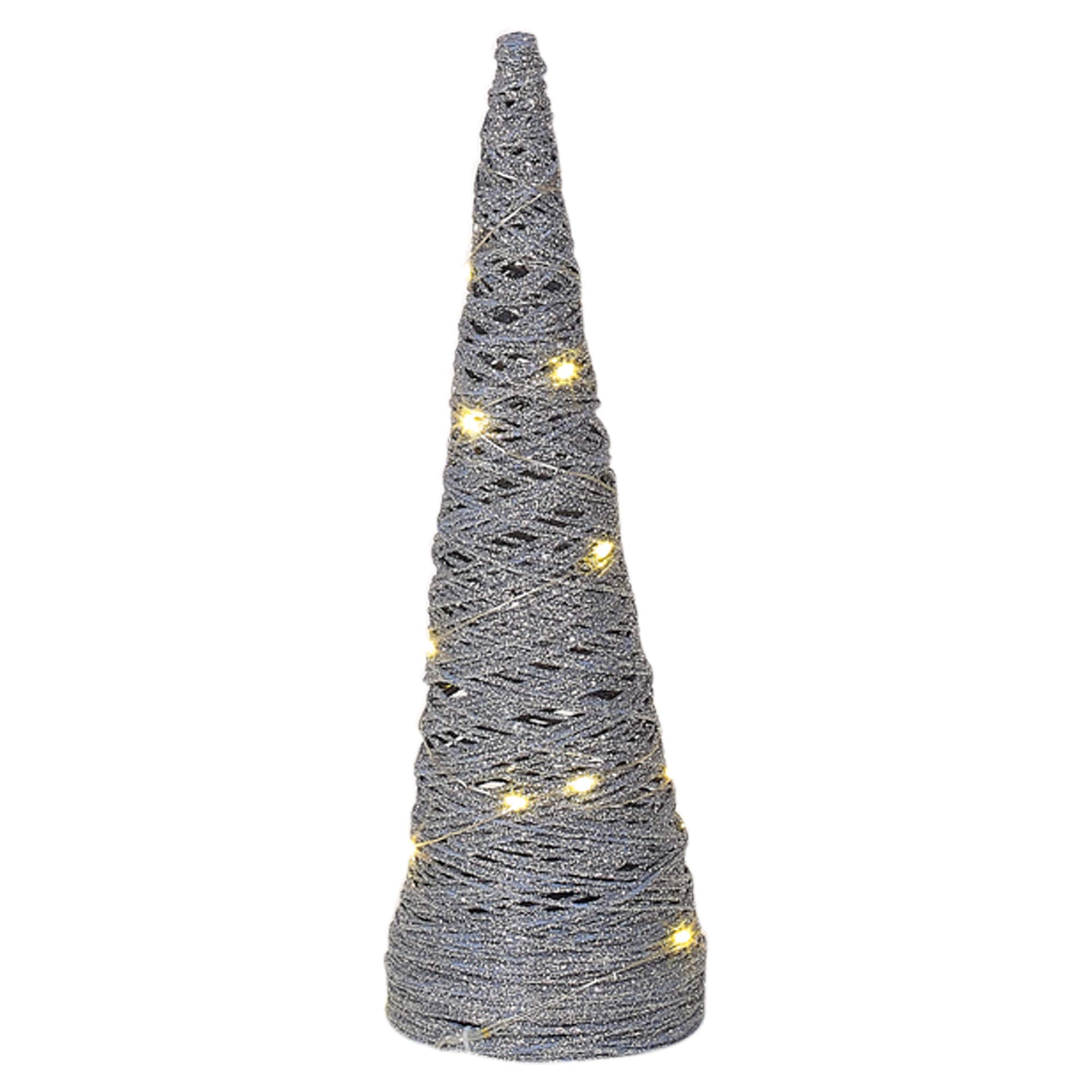 Urbn-Living Urbnliving 80Cm Led Light Up Christmas Tree Silver Single Cone Pyramids Glitter Fairy Lights Ornament from B&Q
