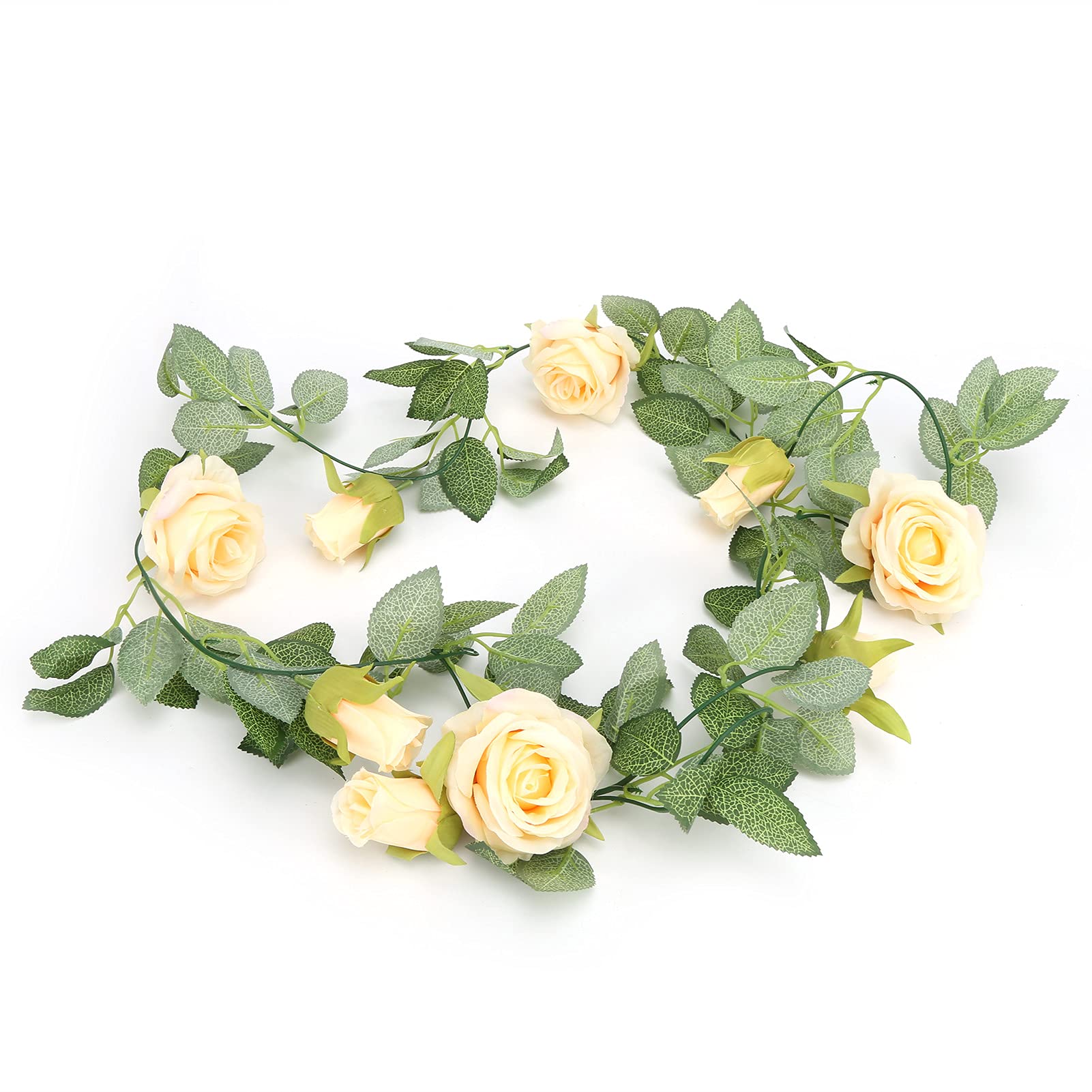 NNXHWY Artificial Rose Vines,Artificial Flower Vines, 2 Pack Artificial Floral Garland,Romantic Ambience Pastel Room Decor for Indoor Outdoor Adornment(Champagne)