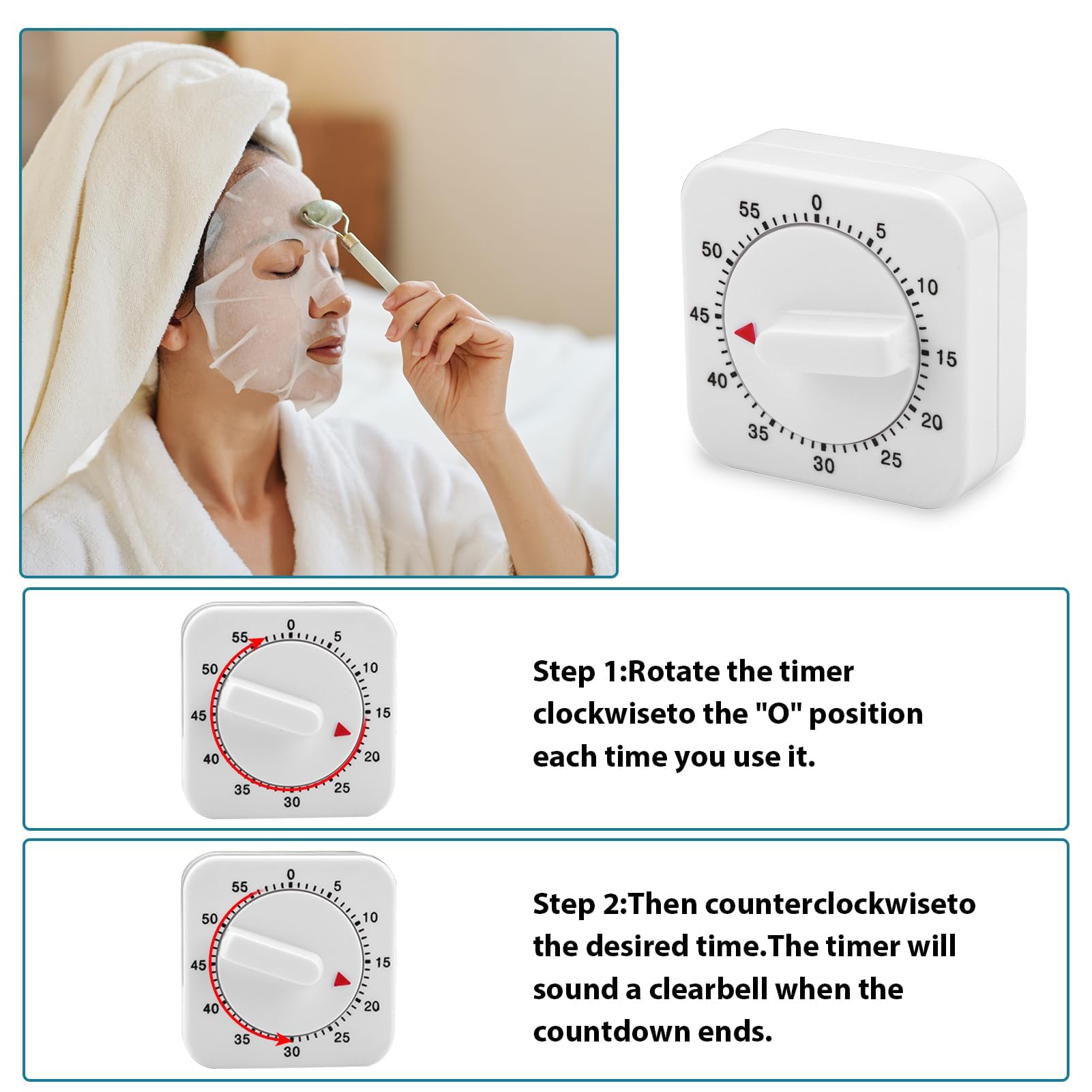 Kitchen Timer, 1 Hour/60 Minutes Count Down Alarm Reminder Square Kitchen Timer, Wind Up Mechanical Timer - Image 3