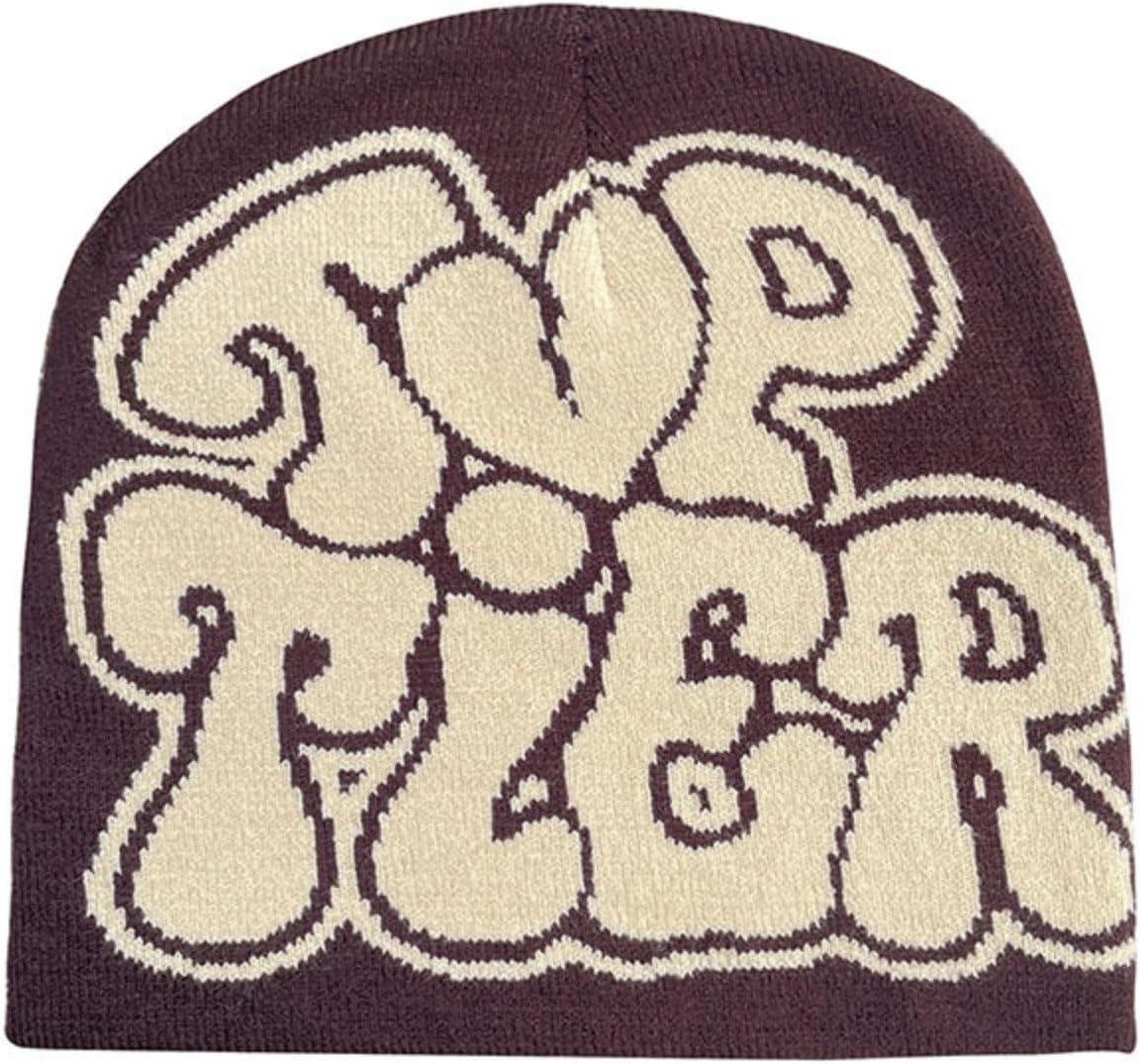 Y2K Beanie Top Tier Letter Print-Winter Knitted Hat Cool Grunge Style for Warmth for Men Women