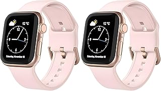 Next store Compatible with Apple Watch Band 49mm 45mm 44mm 42mm, Soft Silicone Sport Strap with Classic Clasp for iWatch Series 7 6 5 4 3 2 1 for Women Men (Pink) (Pack of 2)