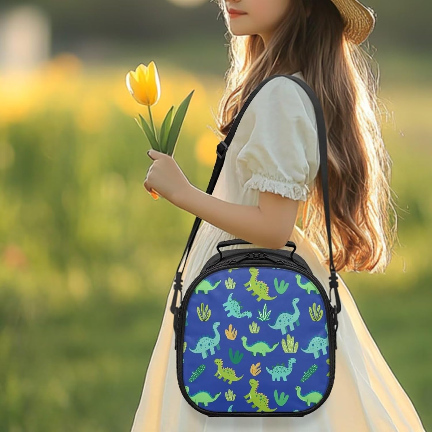 Kids Lunch Bags Tote for Girls Boys Toddler Cartoon Dinosaur Cactus Print Insulated Lunch Boxes Portable Reusable Lunchbox for School Kindergarten Picnic Travel