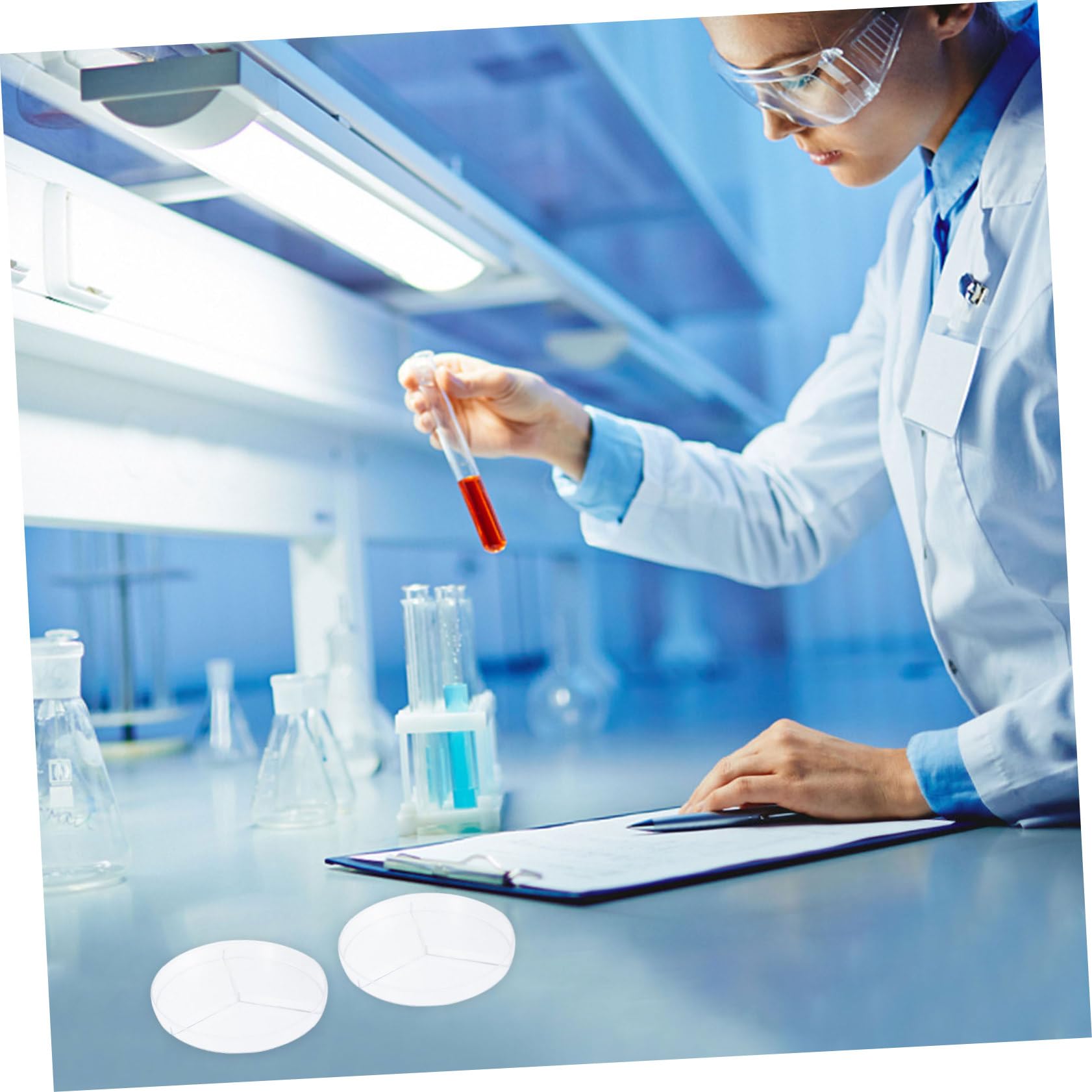 OUNONA 30piezas Placas De Petri Transparentes Tapa Tres Compartimentos Para Cultivo De Bacterias Laboratorio