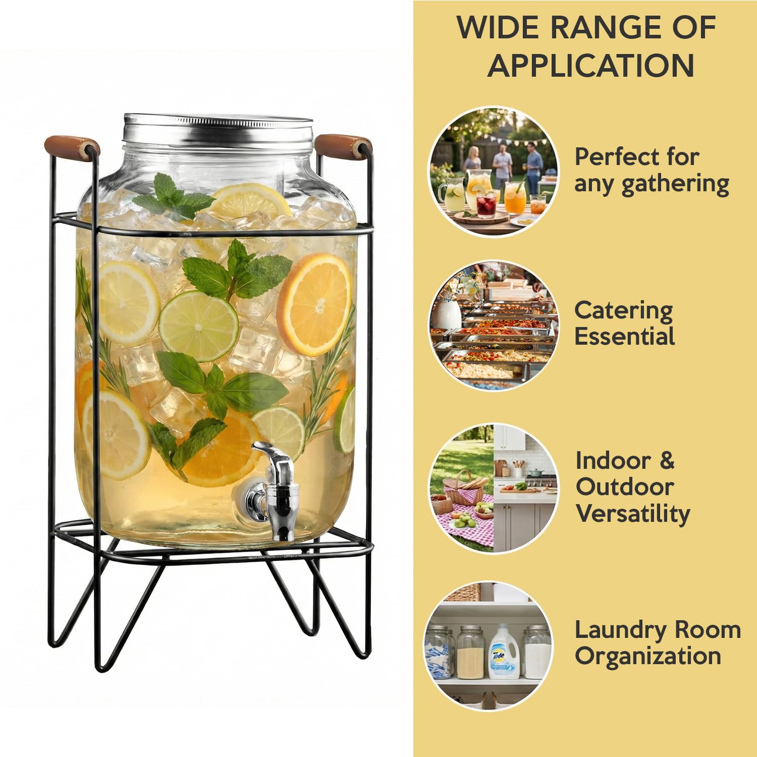 Style Setter - Distributore Per Bevande Fredde In Vetro Da 5 Litri, Rubinetto Antigoccia, Ideale Per Feste, Buffet E Matrimoni