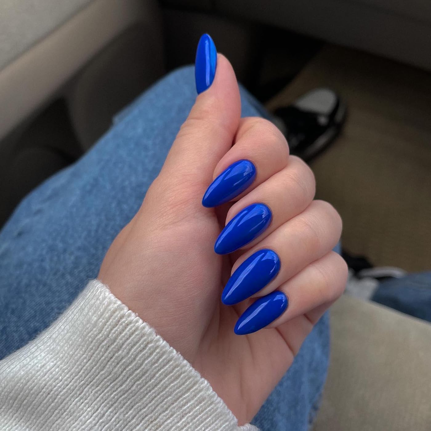 KQueenest Soft Gel Press on Nails Almond Medium, Royal Blue False Nails Almond - Image 3