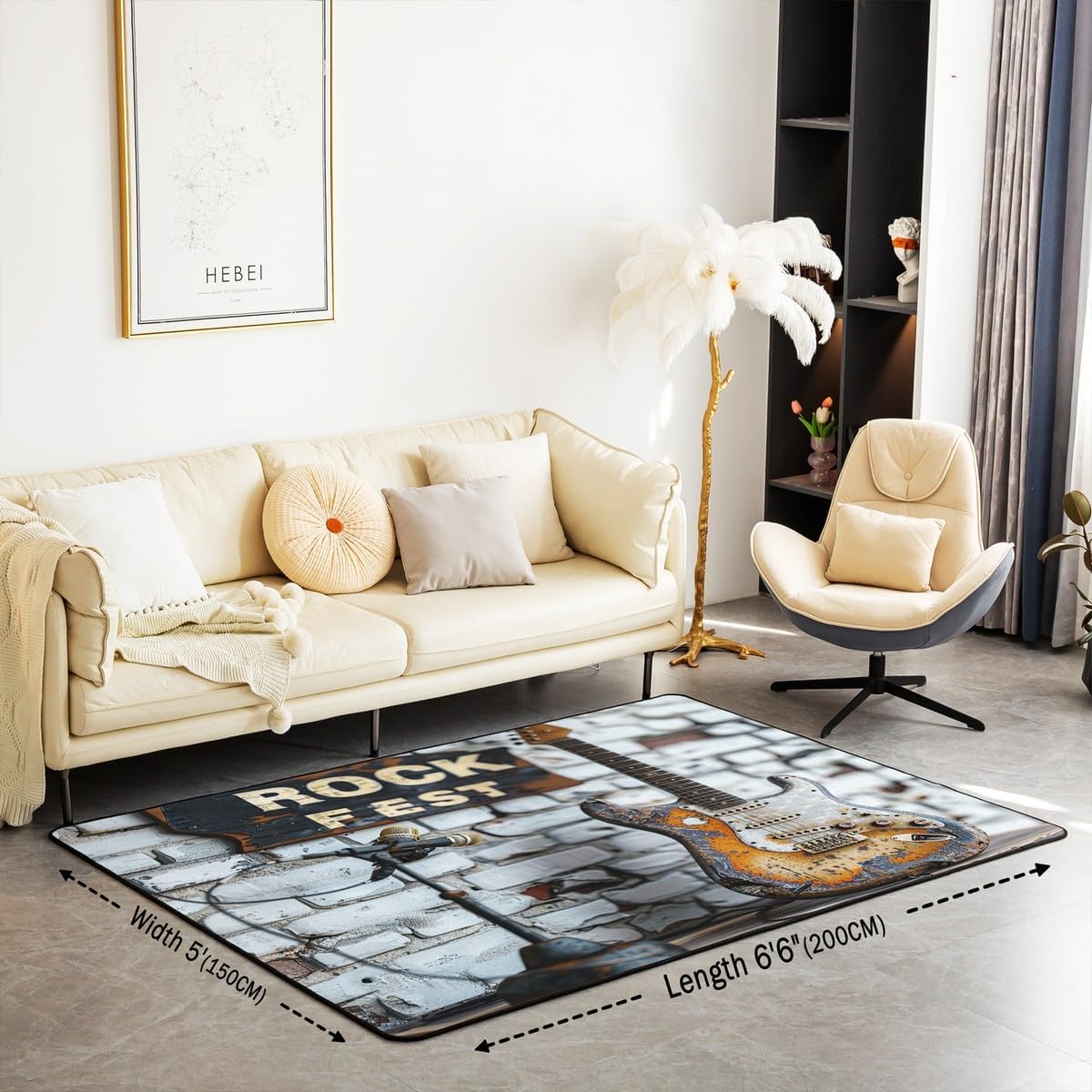 Erosebridal Vintage Guitar Area Rug 5x7,Country Musical Instrument Non Slip Rug for Kids Teens Adult,Rustic Farmhouse Style Indoor Floor Mat,Distressed Electric Grey Orange Decorative Washable Rug