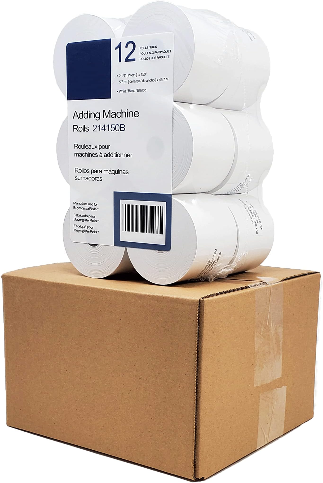 Adding Machine/Calculator Roll, 2-1/4"x150 ft White 12 Rolls