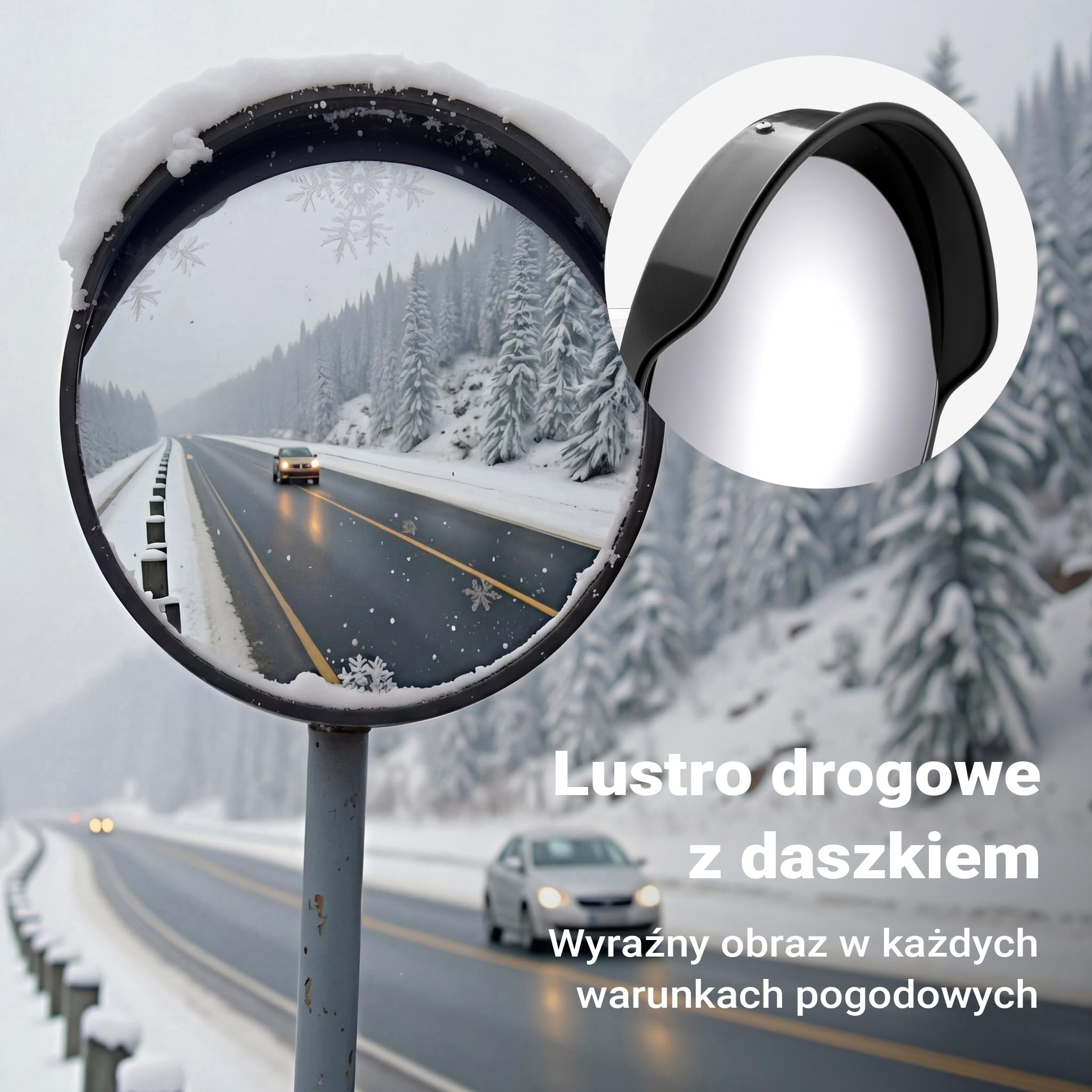 Wiltec Lustro drogowe 75 cm wypukłe z osłoną czarne, okrągłe magazynowe z polem widzenia 160°, więcej bezpieczeństwa przy wyjeździe z materiałem montażowym