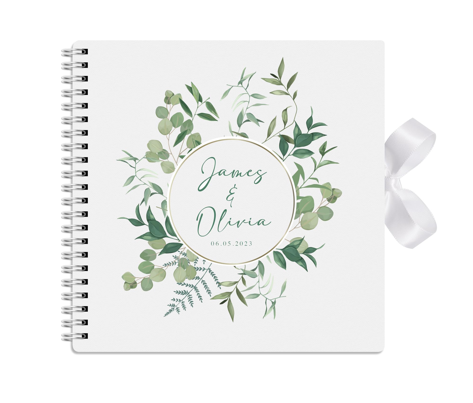 Personalised Wedding Guest Scrapbook Large Keepsake Circle Wreath Design With Ribbon Closure - 30cm x 30cm - 40 Sheets