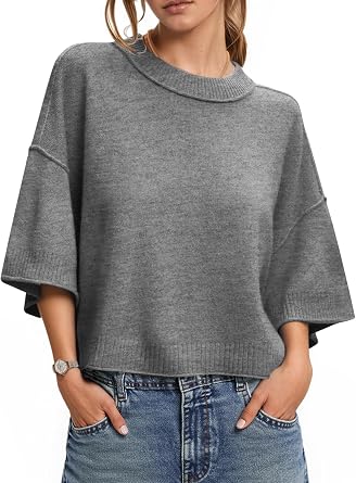 Womens Sweater Tops Short Sleeve Summer Lightweight 2026 Fall Trendy Casual Crewneck Knit Business Loose Pullover