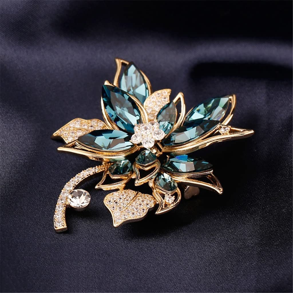 Kristallbrosche blau Damen Brust Blume Mikro eingelegt Zirkon Kupfer vergoldet Brosche Kleidung Zubehör