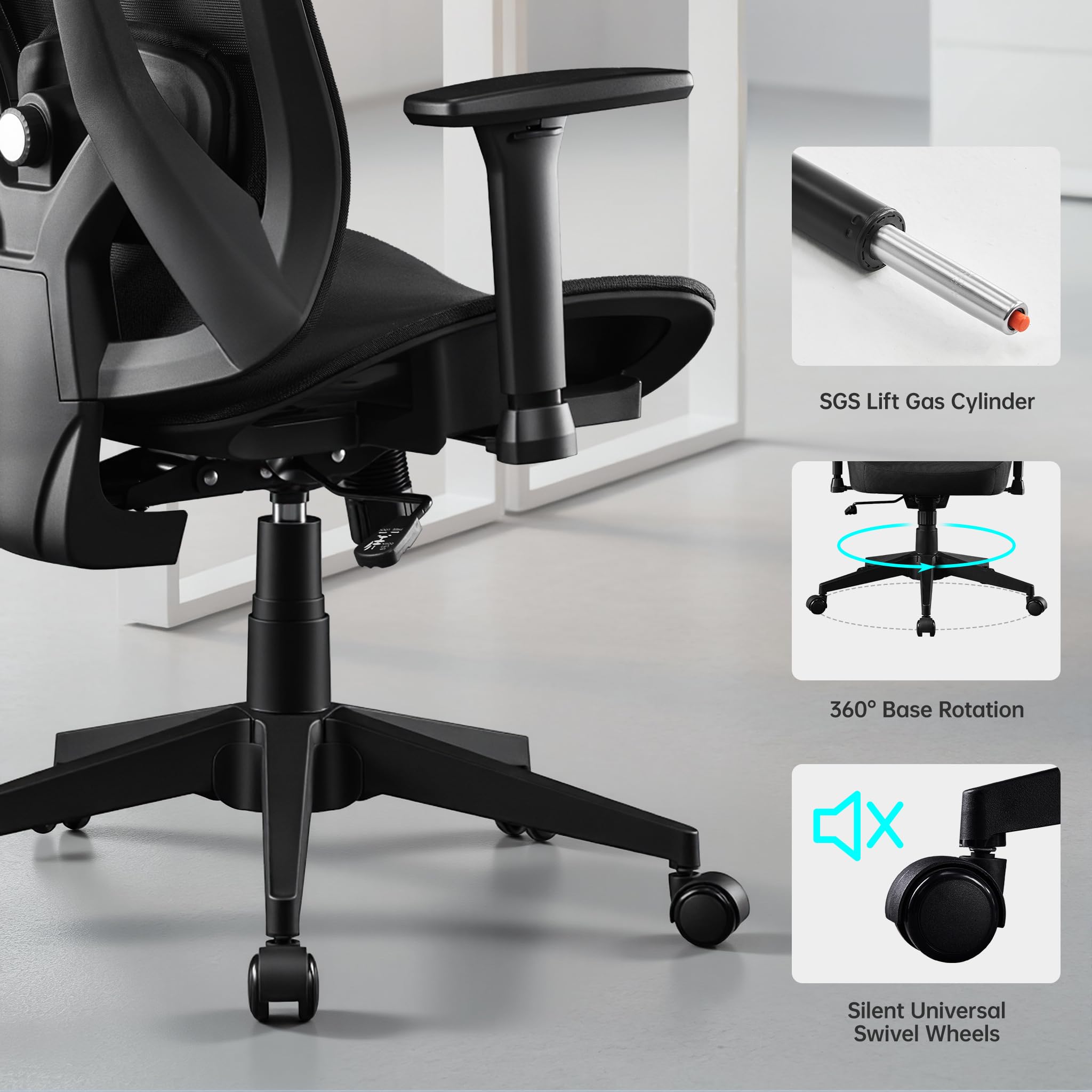 STOOLINK Sedia Ufficio Ergonomica con Supporto Lombare 3D e Braccioli 3D Regolabili, Sedia Scrivania Computer Girevole con Ruote in Rete di Carbonio con Poggiatesta Regolabile per Ufficio e Casa