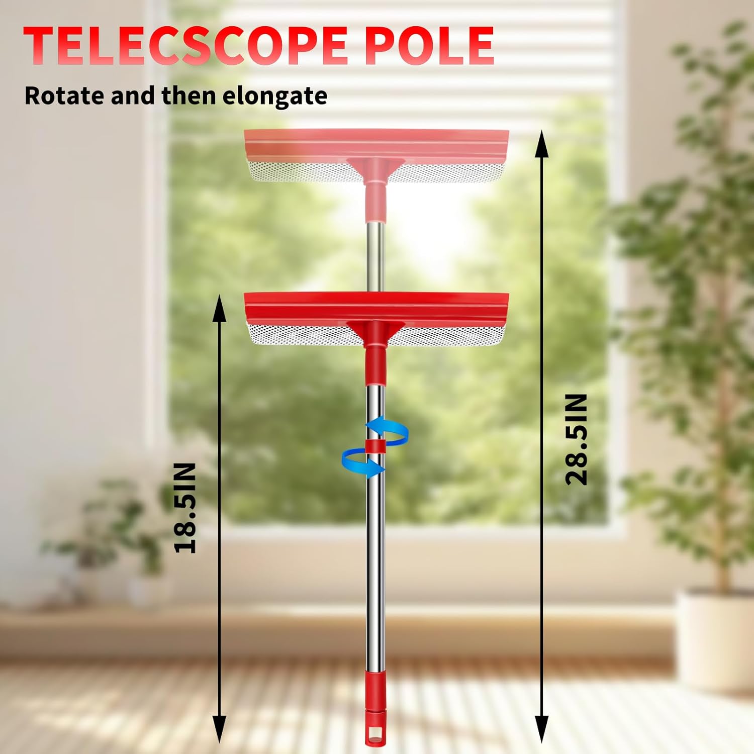 Window Squeee.- Retractable Handle, 2-in-1 Squeee for Window Cleaning