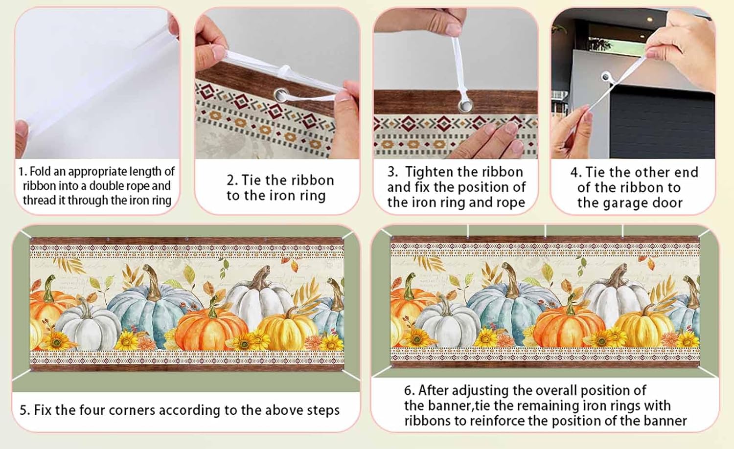 Fall Leaves Pumpkin Garage Door Decorations, Thanksgiving Wood Grain Garage Door Banner Cover with Grommets, Garage Door Mural Backdrop Decoration for Indoor Outdoor Wall Door Photography 7x16ft