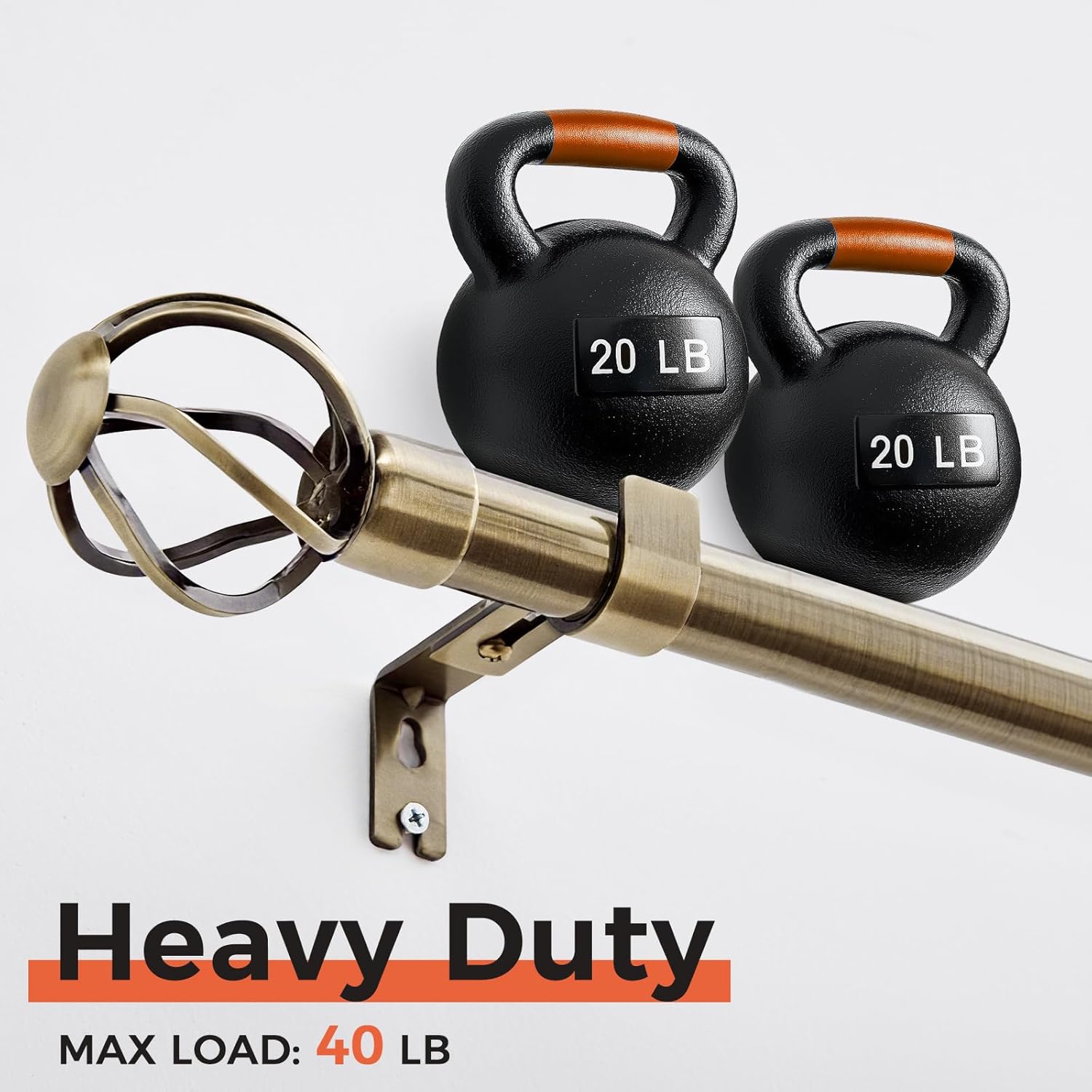 jinchan Adjustable 1 Inch Diameter Curtain Rods for Windows 72 to 144 Inch, Fall Decor Heavy Duty Outdoor Curtain Rod with Twisted Cage Finials, Antique Brass, Vintage Style, Single