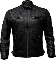 ArtistryLeather Men's Genuine Lambskin Leather Biker Jacket - Black & Vintage Brown Distressed Motorcycle Jacket