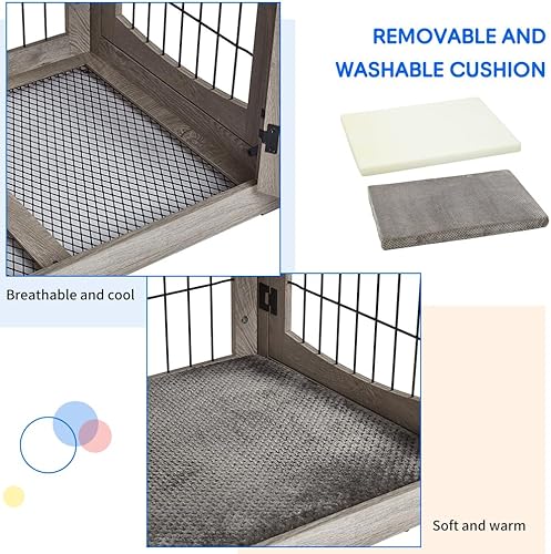 Miniatura 5 de Mueble de jaula para perros con 3 puertas, jaula grande de 31.5 pulgadas con 2 cajones y cojín, casa de madera para perros medianosmedianos, mesa de