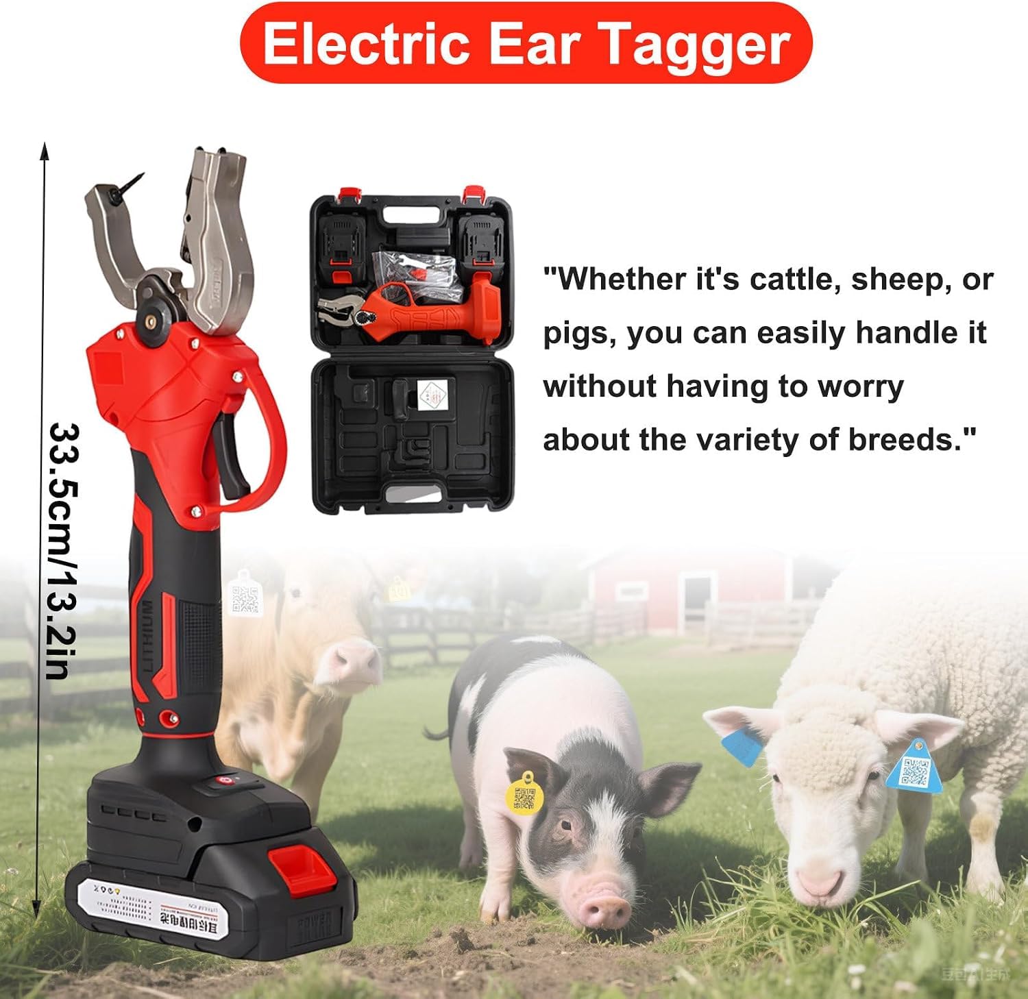 Etichettatrice Auricolare elettrica per lidentificazione del Bestiame, applicatore per Etichette per bovini con 2 batterie, 6 Aghi, Set di Etichette e cartellini.