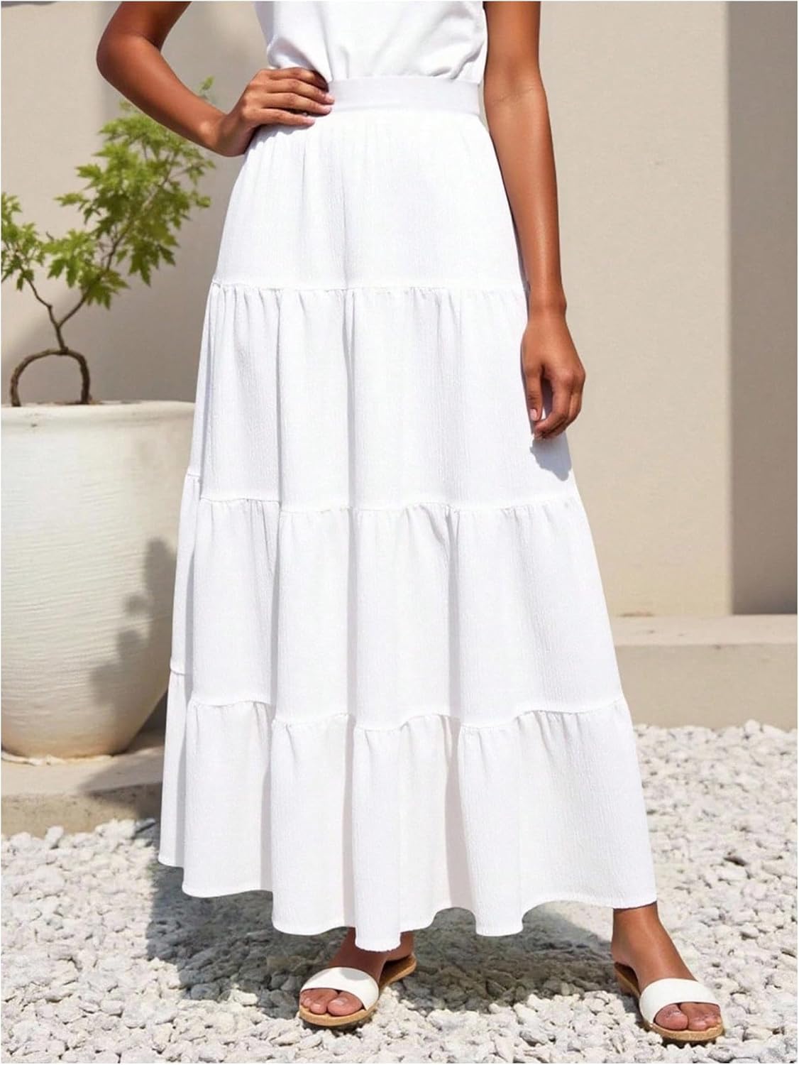SHENHE Girl's Flowy Maxi Skirt A Line High Waisted Tiered Ruffle Swing Long Skirt - Image 2