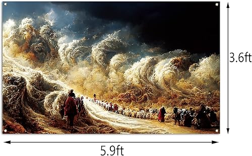 Miniatura 3 de Telón de fondo para cabina de fotos de Pascua Pesaj Moisés cruzando el mar rojo, festival judío fotografía, fondo de decoración de pared (3.6 x 5.9