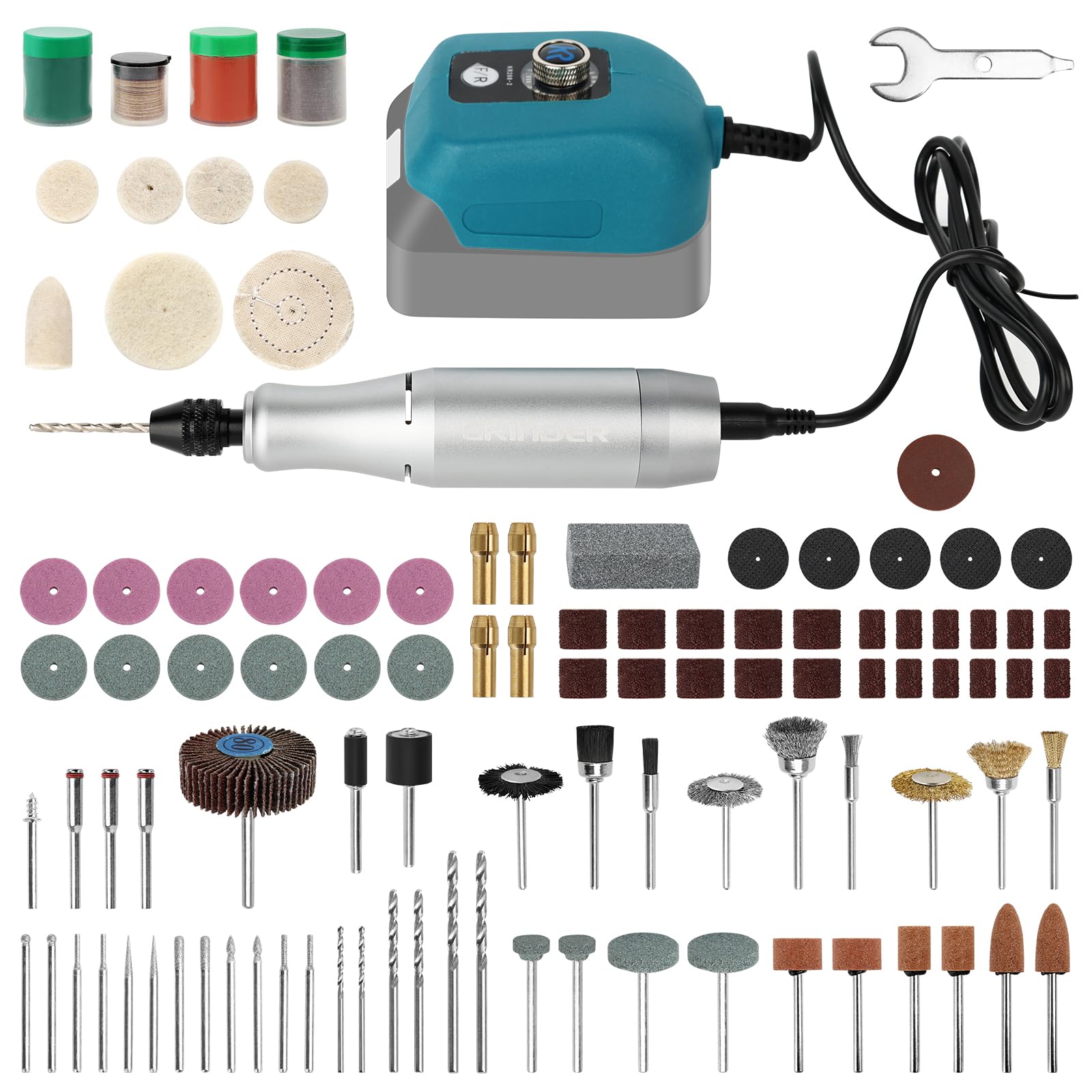 Strumento Multifunzione a Batteria Compatibile con Makita da 18V, 0-18.000 giri/min, Utensile per Levigatura e Incisione Velocità Variabile, per Levigatura, Incisione e Lucidatura(Senza Batteria)