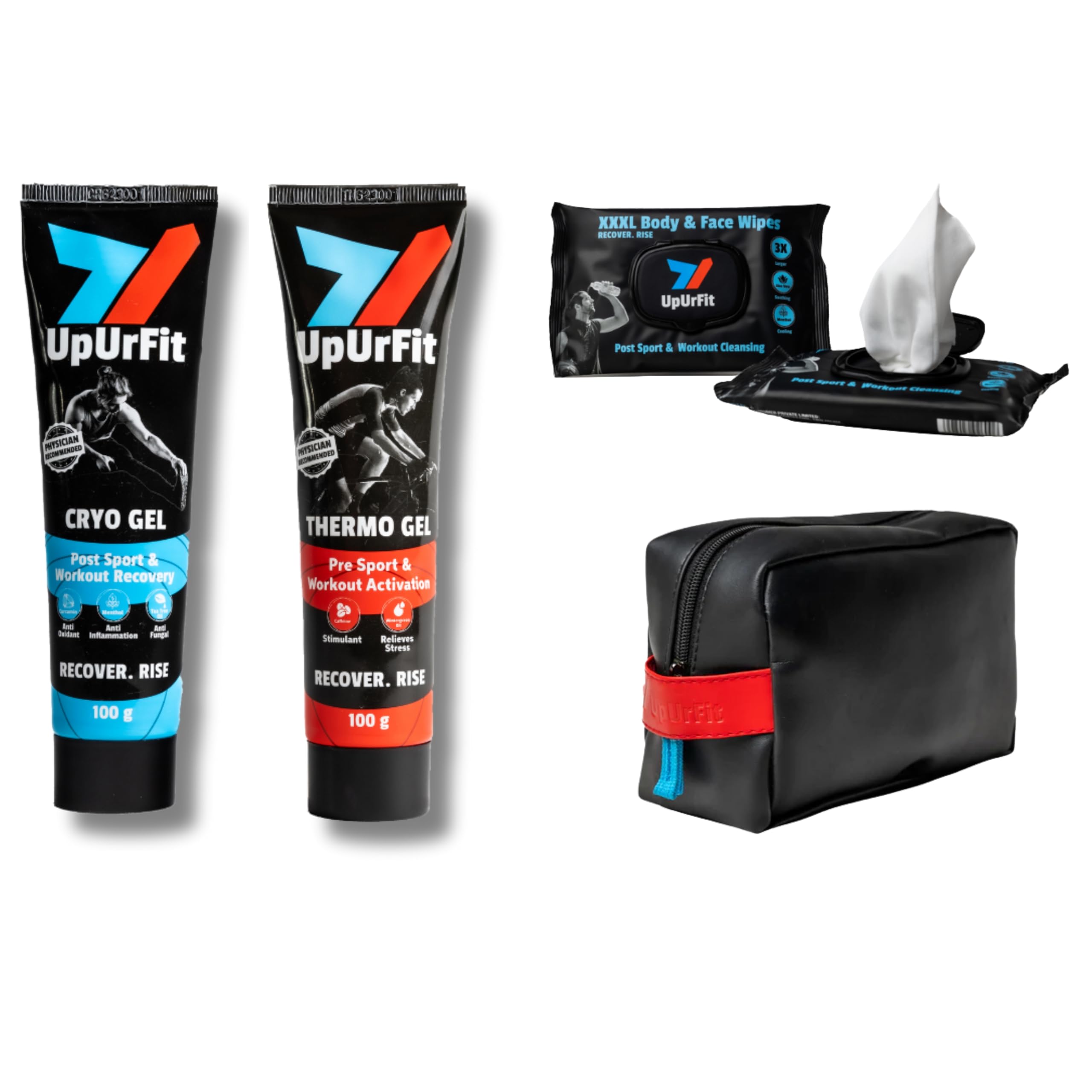 High Performance Gym Bundle (Thermo Gel, Cryo Gel & 3XL Body Wipes 10 Sheets) - Enables Recovery & Activation for Intense & Committed Workouts