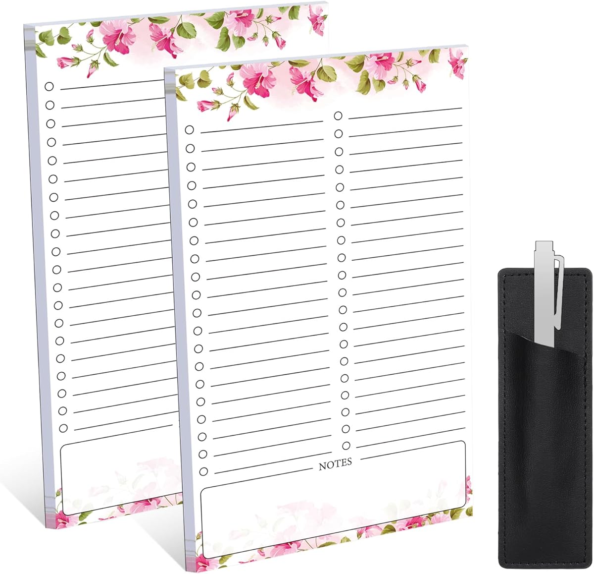 2 Pack Grocery List Magnet Pad for Fridge, Totally 120 Sheets Magnetic Note Pad for Fridge Full Back Magnet Shopping List, To Do List, Memo Notepads with Pen Holder, 4.5x7.5(Pink Flower)