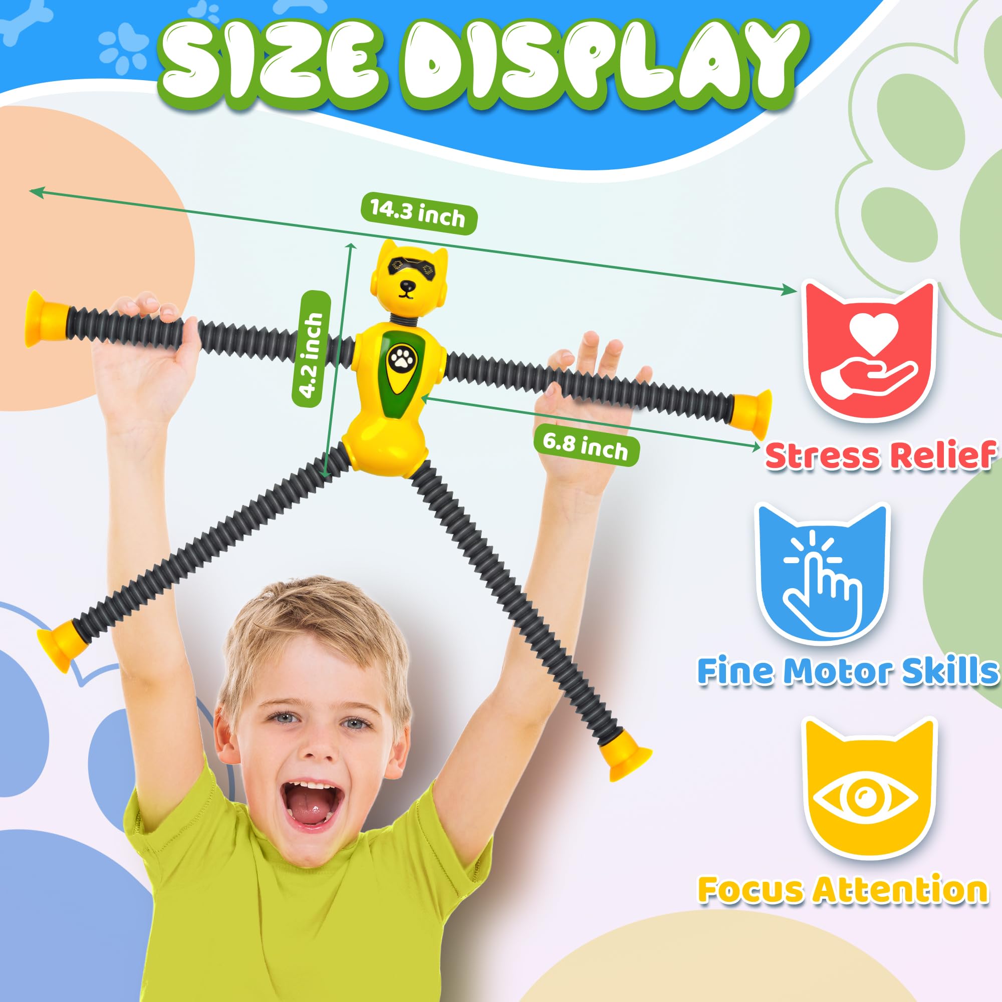 Valentines Day Gift for Classroom Boys Robot Dog Sensory Pop Tube for Toddler Kid 4PC Travel Toys Airplane Car Toy Activities Autistic Road Trip Suction Tube for Boys 3 - 8 ADHD Autism 2