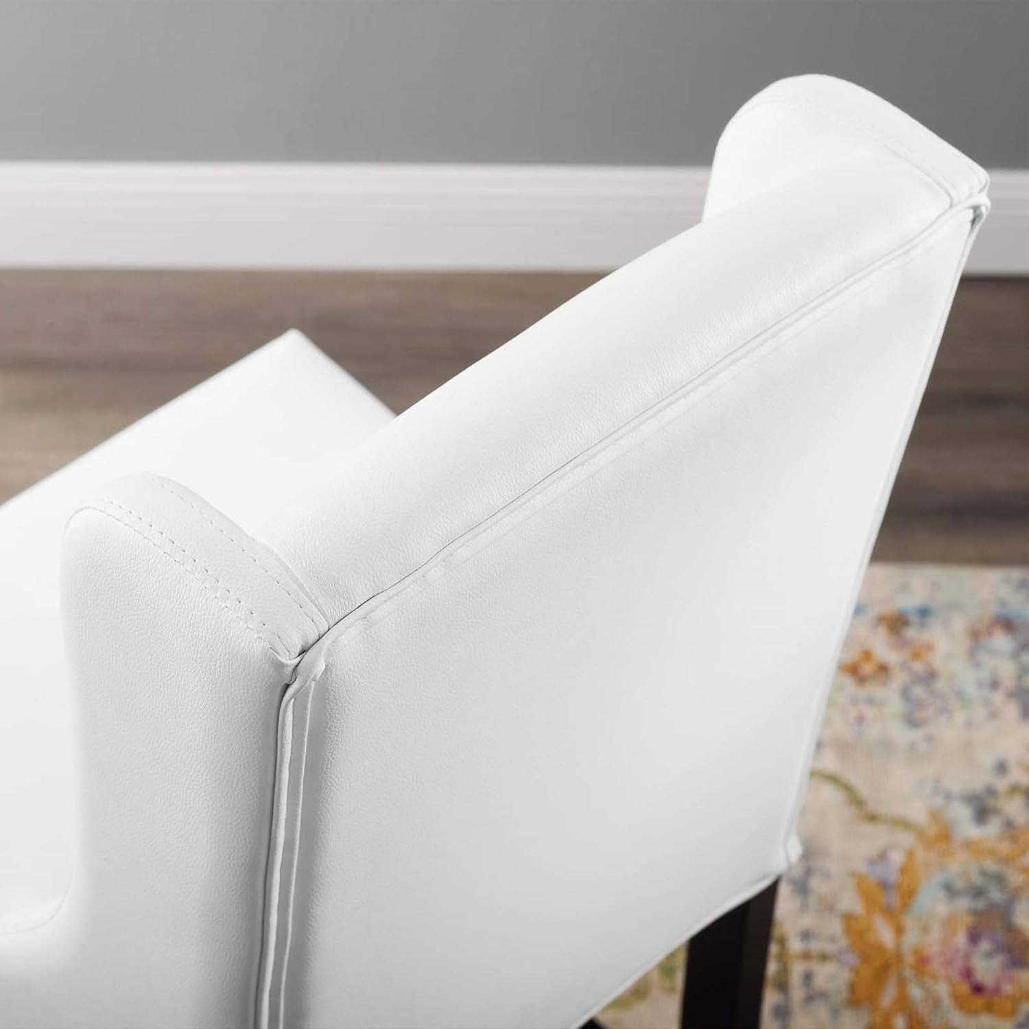 Ergode Baron Faux Leather Counter Stool - Contemporary Design with Nailhead Trim, Footrest, and Solid Wood Frame - White