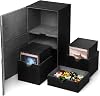 X-Large Commander Premium Double Deck Box for 200 Sleeved Cards ProTwin FlipDeckCase with 3 Tray Fits MTGTCGCCG Black Leather-Effect Crosshatch