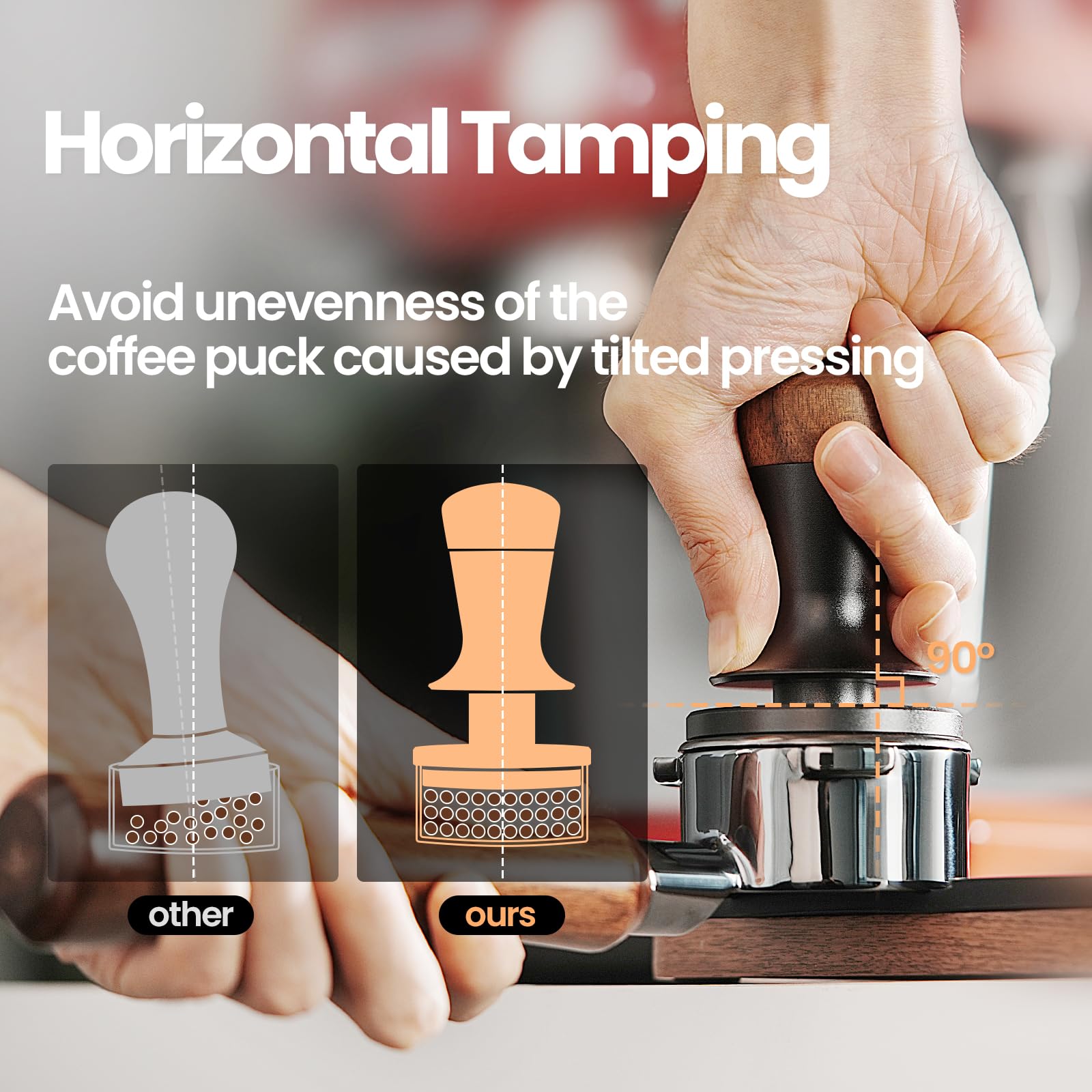 MHW-3BOMBER Tamper de café de 53,35 mm, autonivelante con rebote automático de 2 resortes, herramienta de manipulación de 54 mm para máquinas de espresso, herramienta de barista, T7127