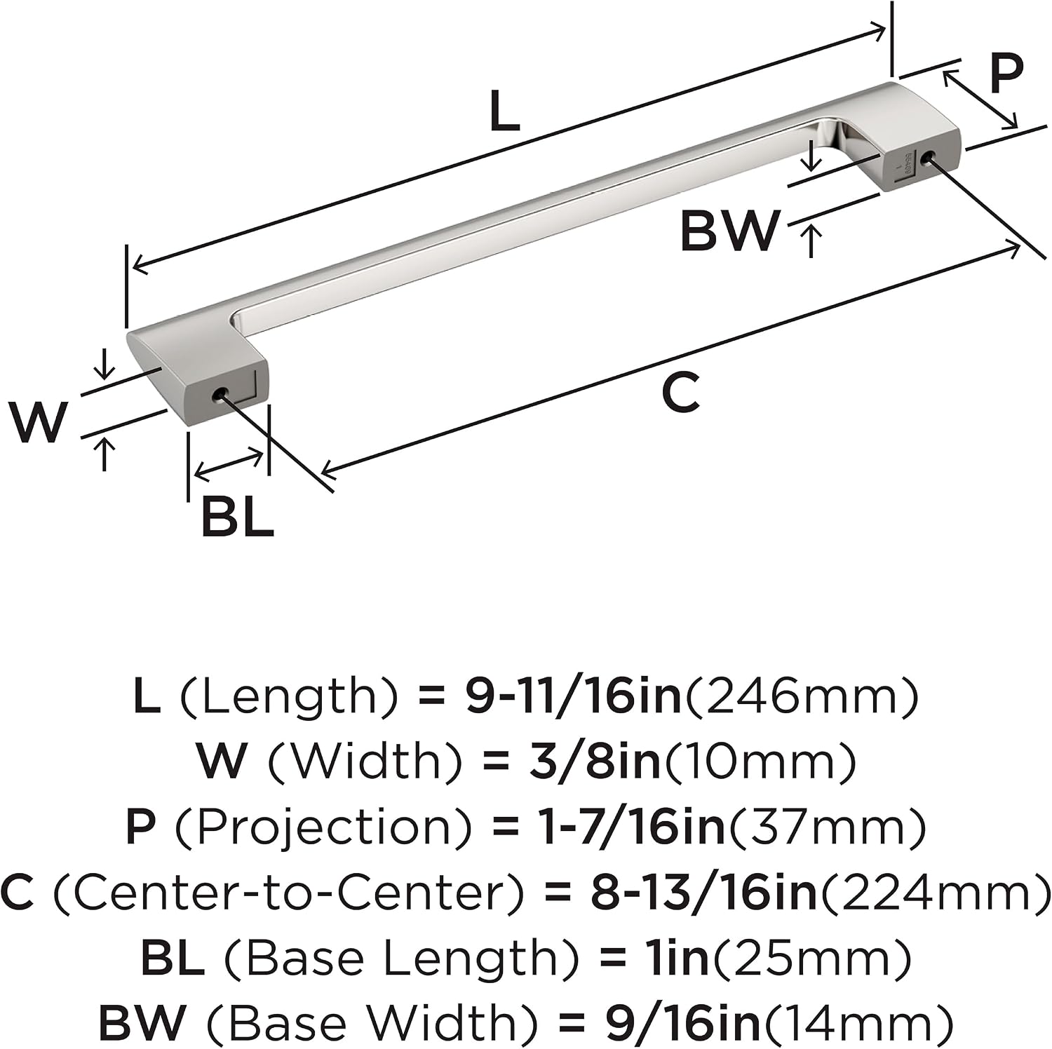 Amerock Riva 8-13/16 inch (224mm) Center-to-Center Polished Nickel Cabinet Pull, BP55489PN