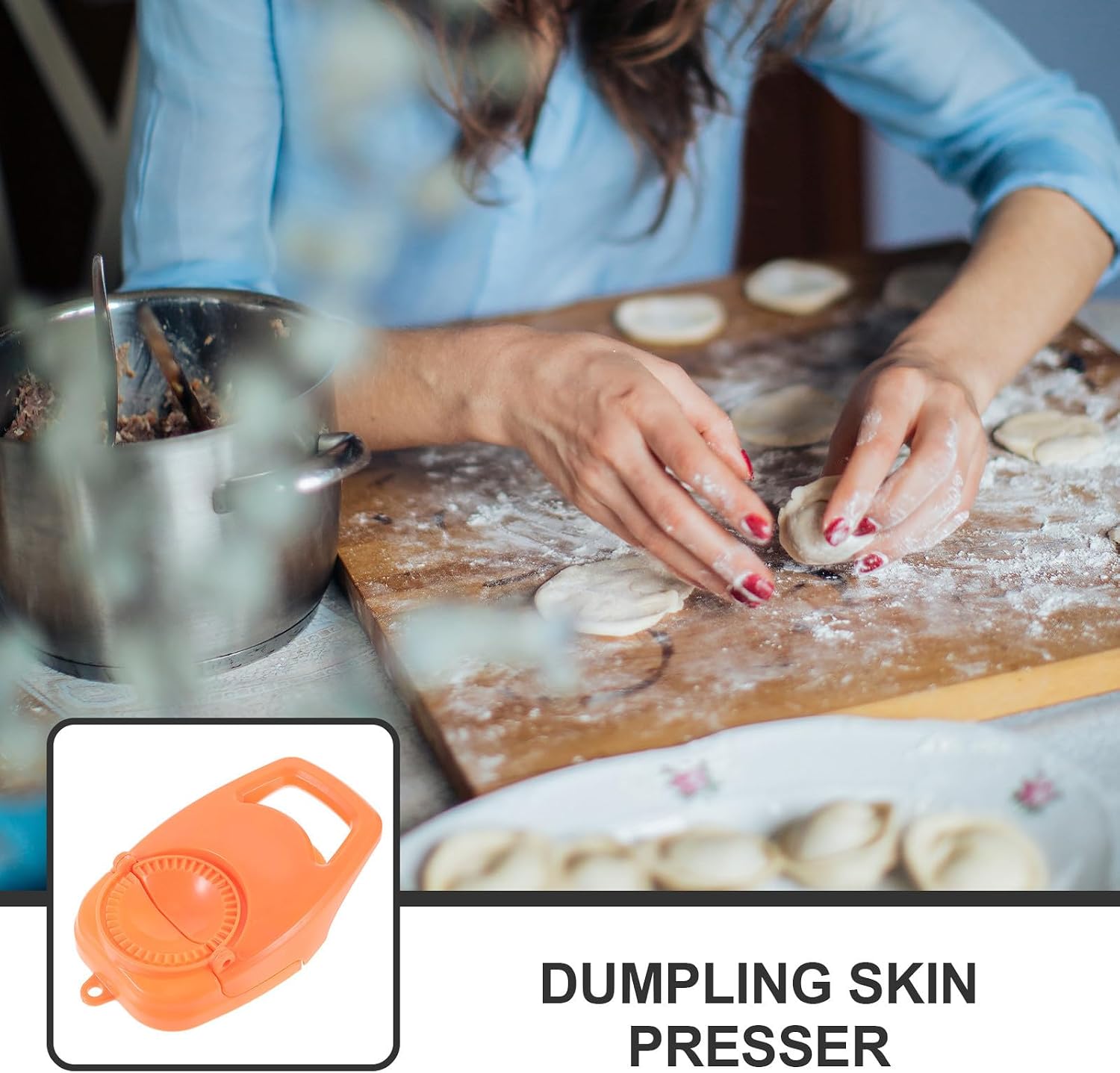 Dumpling Press Mold 2 in 1 PP Manual Wrapper Maker Orange