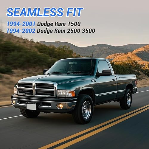 Miniatura 2 de PZ Par de espejo de remolque izquierdo y derecho para RAM 1994-2002 1500 2500 3500, MANUAL, con lente convexa, sin calefacción, sin señal, conductor